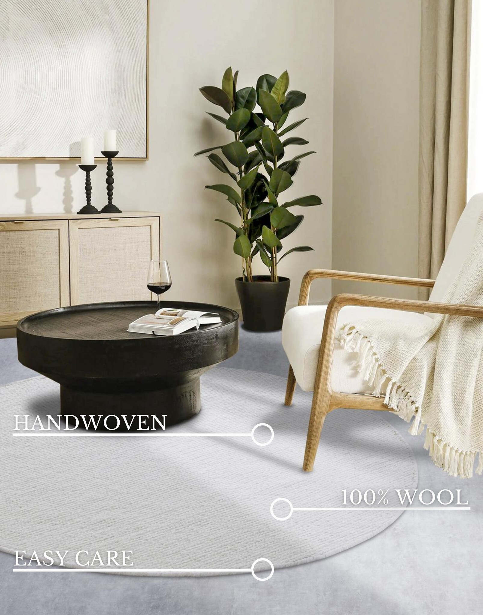 Villeroy & Boch Francois Rond Handgeweven Wol Vloerkleed Wit