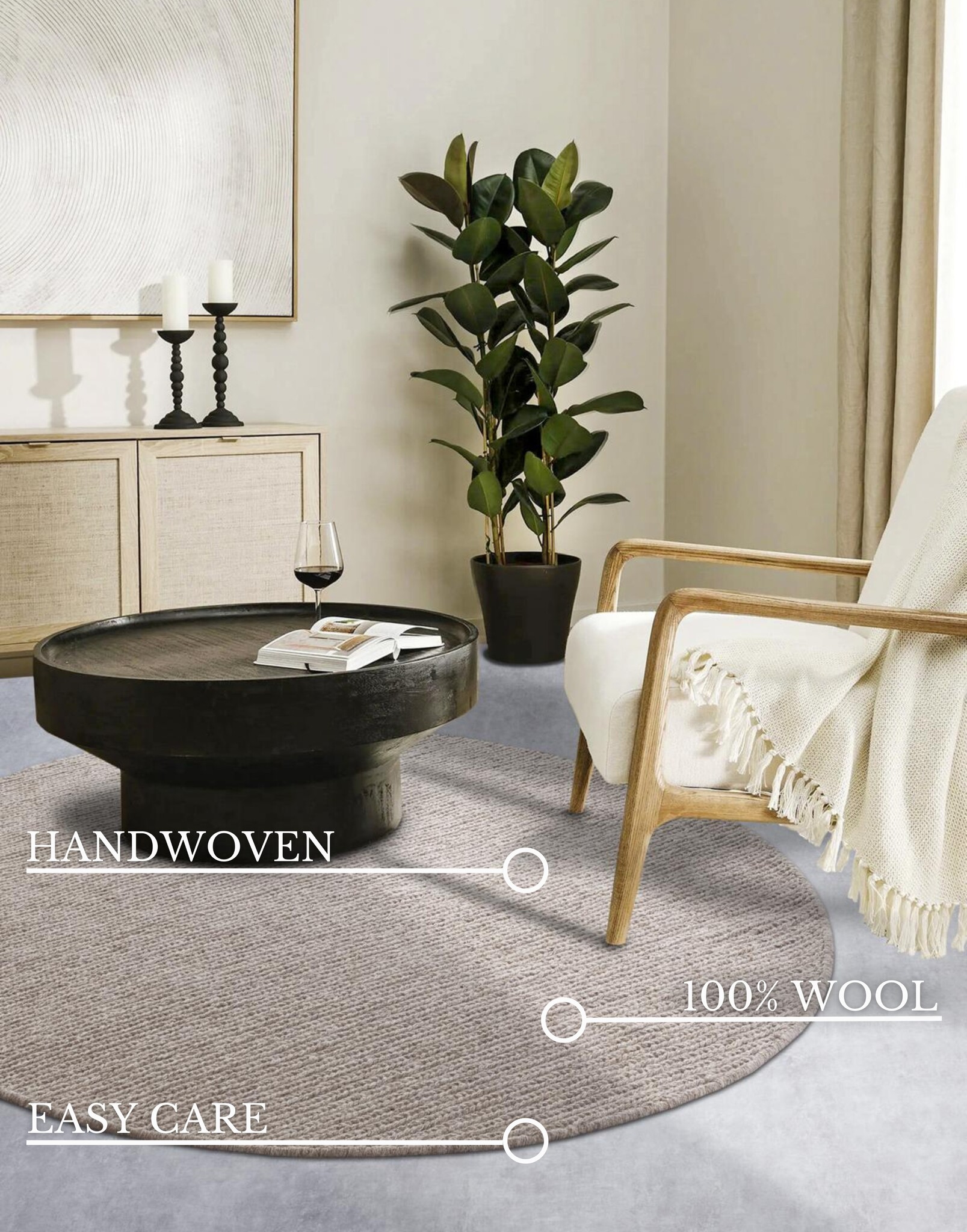 Villeroy & Boch Francois Rond Handgeweven Wol Vloerkleed Linnen