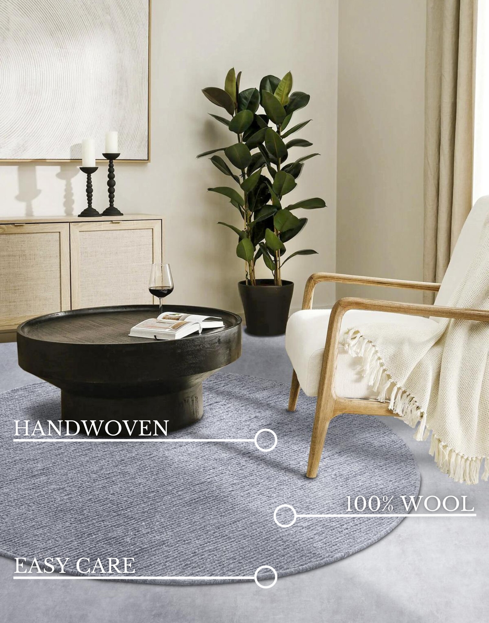 Villeroy & Boch Francois Rond Handgeweven Wol Vloerkleed Zilver