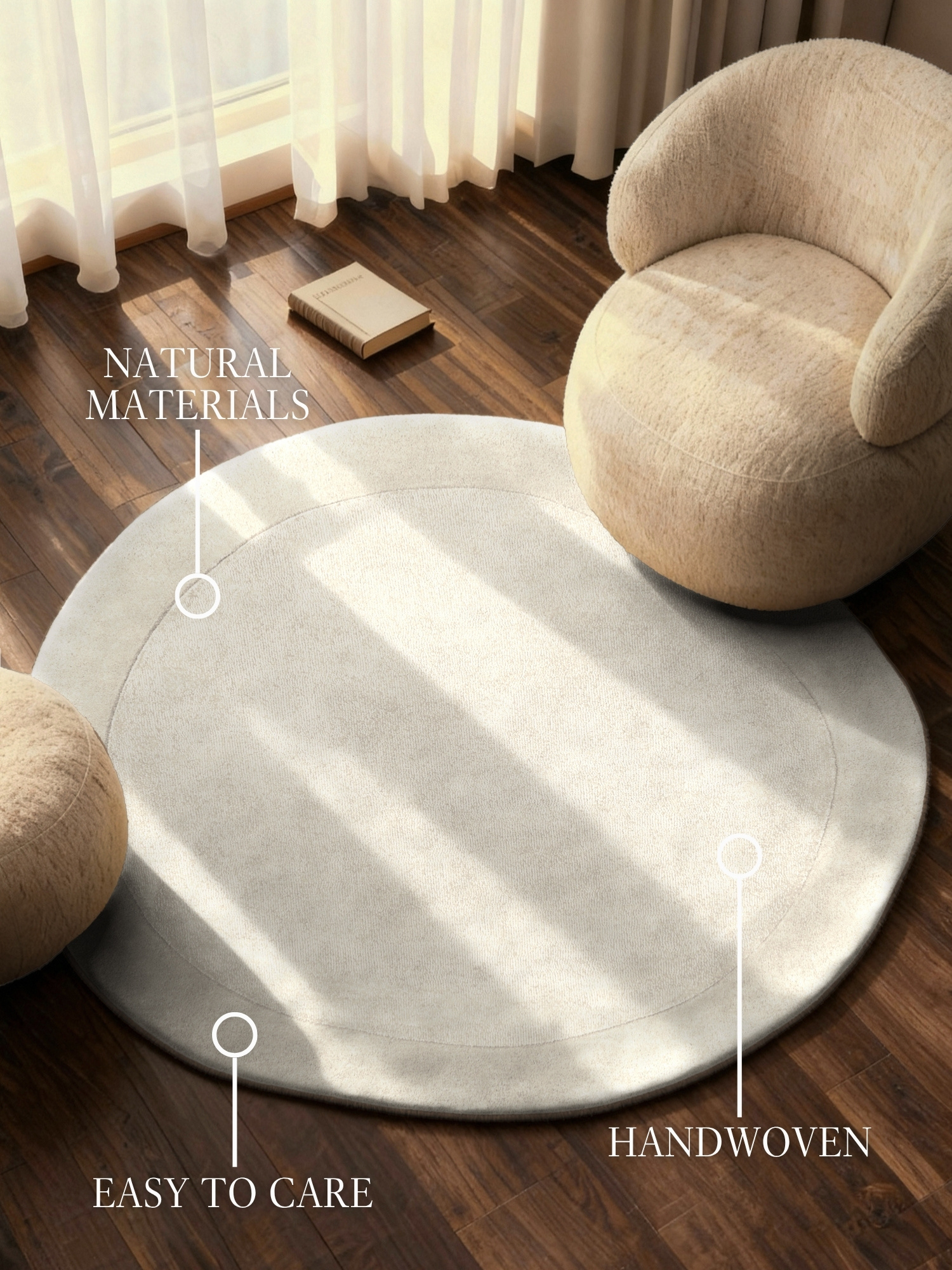 Villeroy & Boch Kari Wol Vloerkleed Organisch Rond Creme