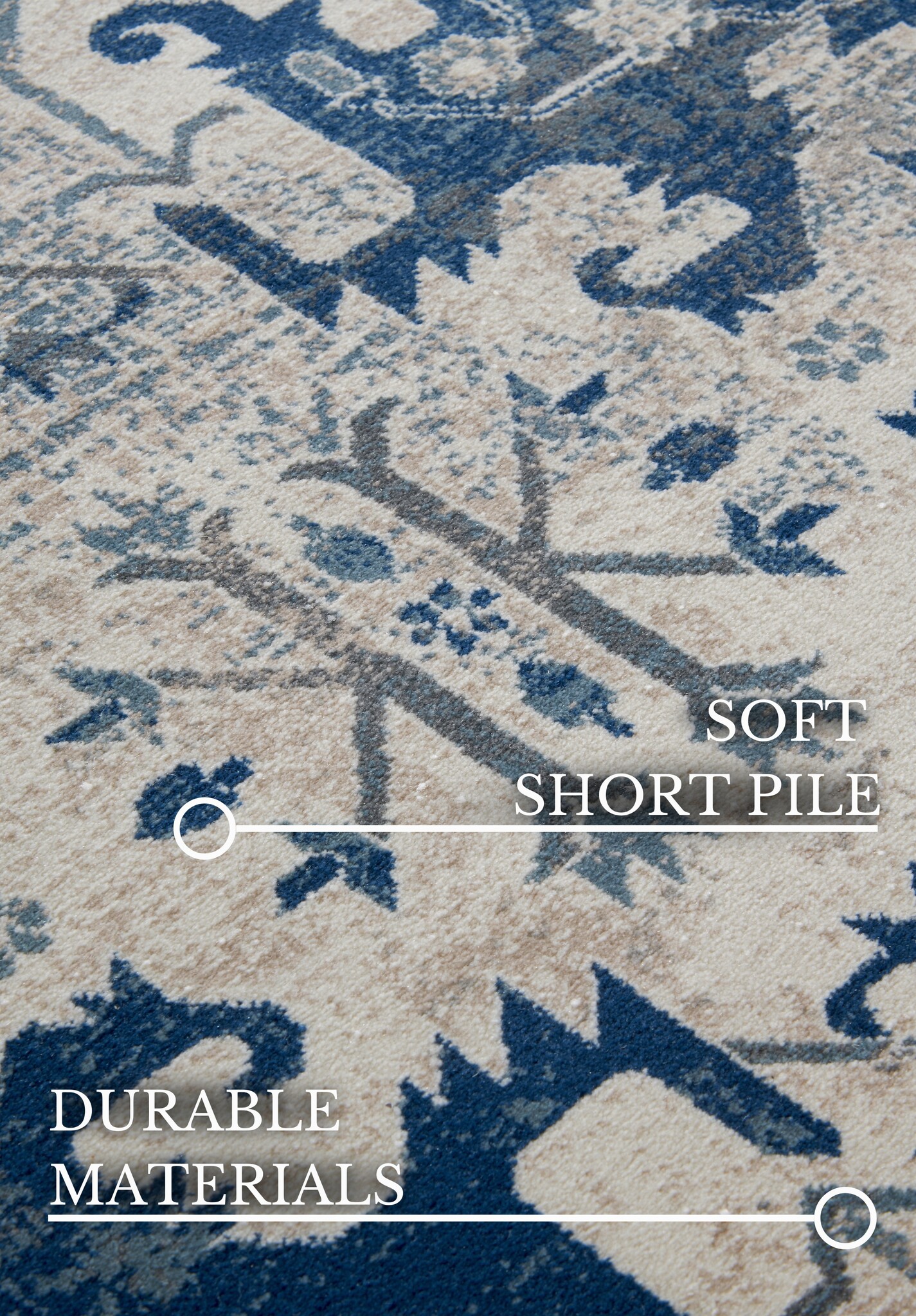 Villeroy & Boch Laagpolig Vintage Vloerkleed Creme Blauw