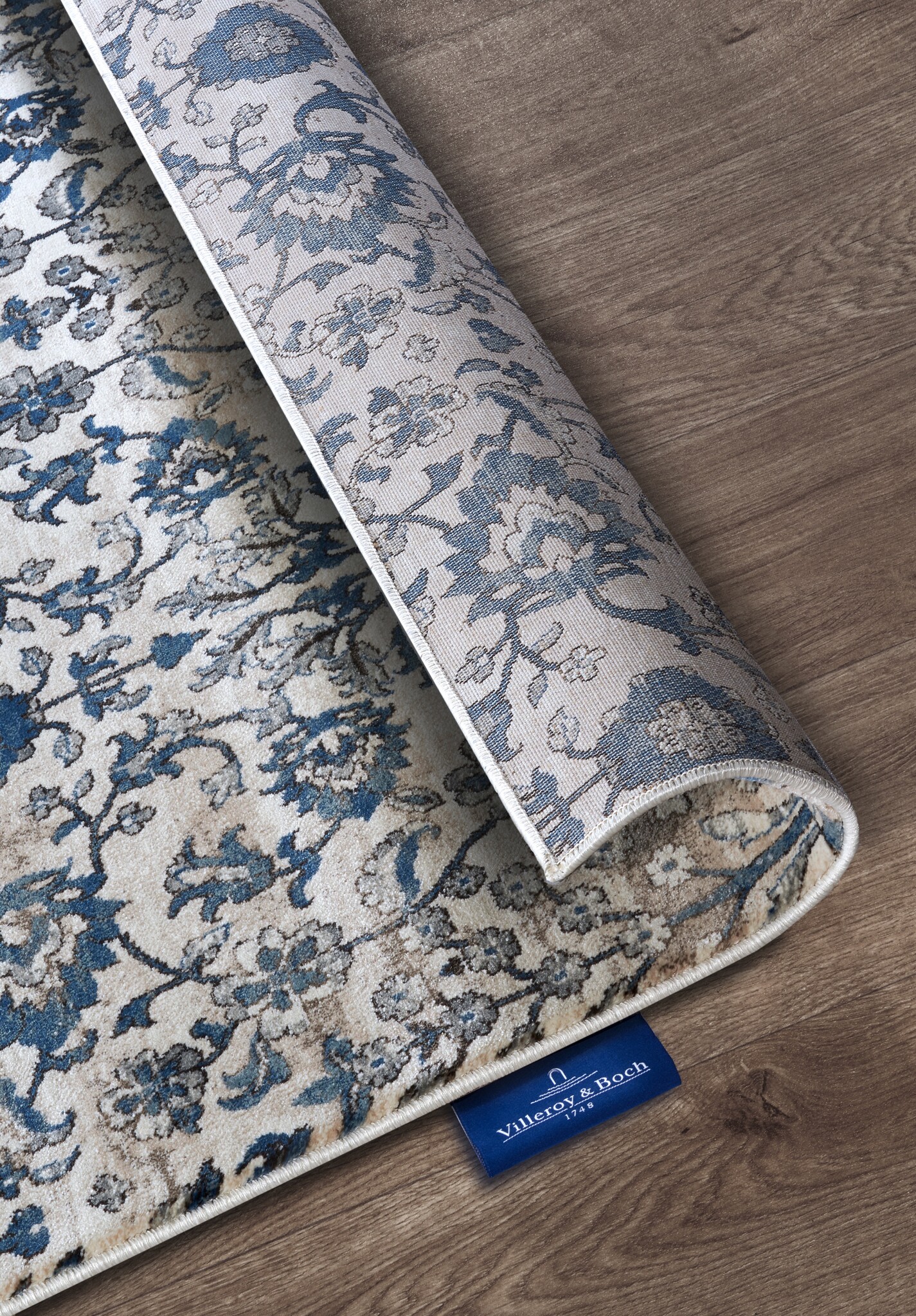 Villeroy & Boch Ernest Laagpolig Vintage Vloerkleed Creme Blauw