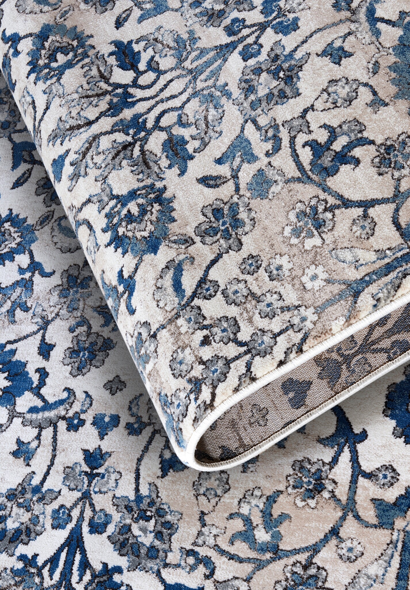 Villeroy & Boch Ernest Laagpolig Vintage Vloerkleed Creme Blauw