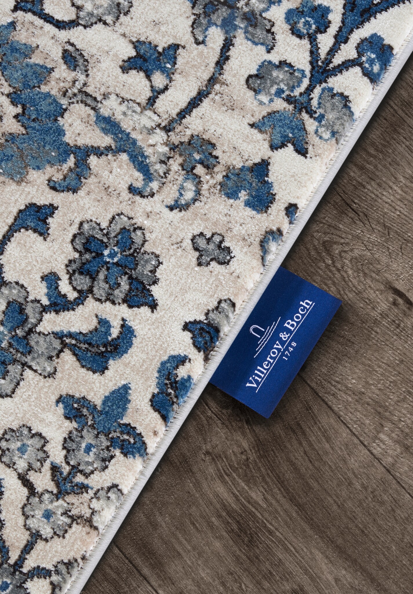Villeroy & Boch Ernest Laagpolig Vintage Vloerkleed Creme Blauw