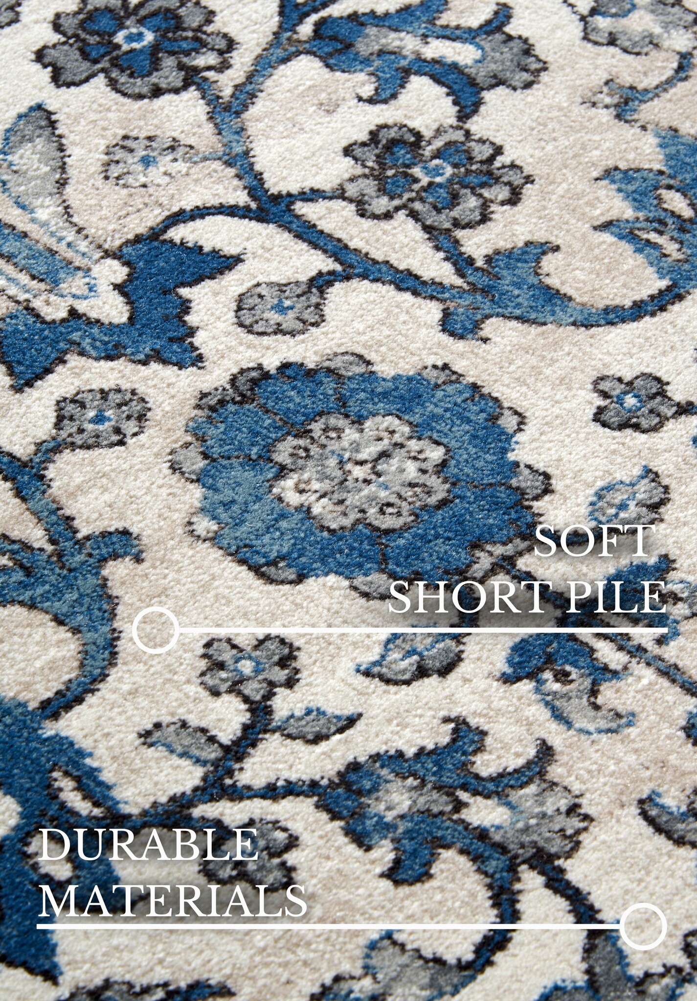 Villeroy & Boch Ernest Laagpolig Vintage Vloerkleed Creme Blauw