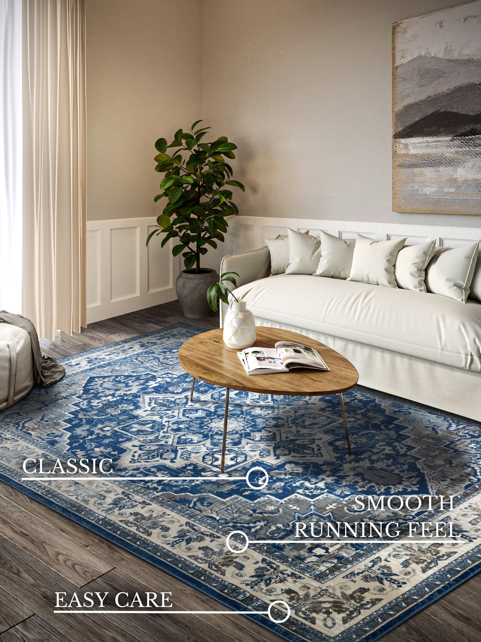 Villeroy & Boch Jehanne Laagpolig Vintage Vloerkleed Blauw Creme