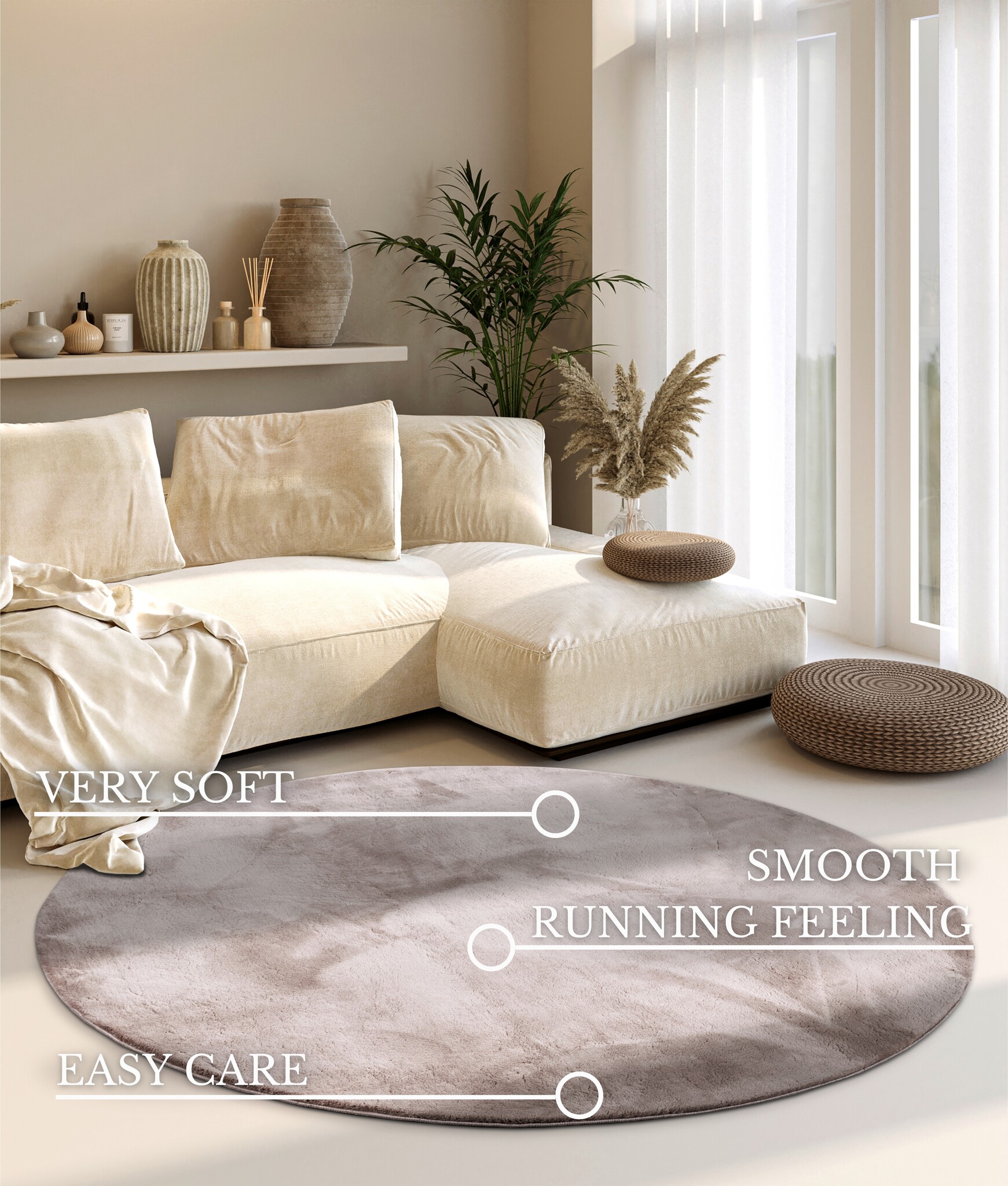 Villeroy & Boch Leon Hoogpolig Rond Vloerkleed Lichtgrijs