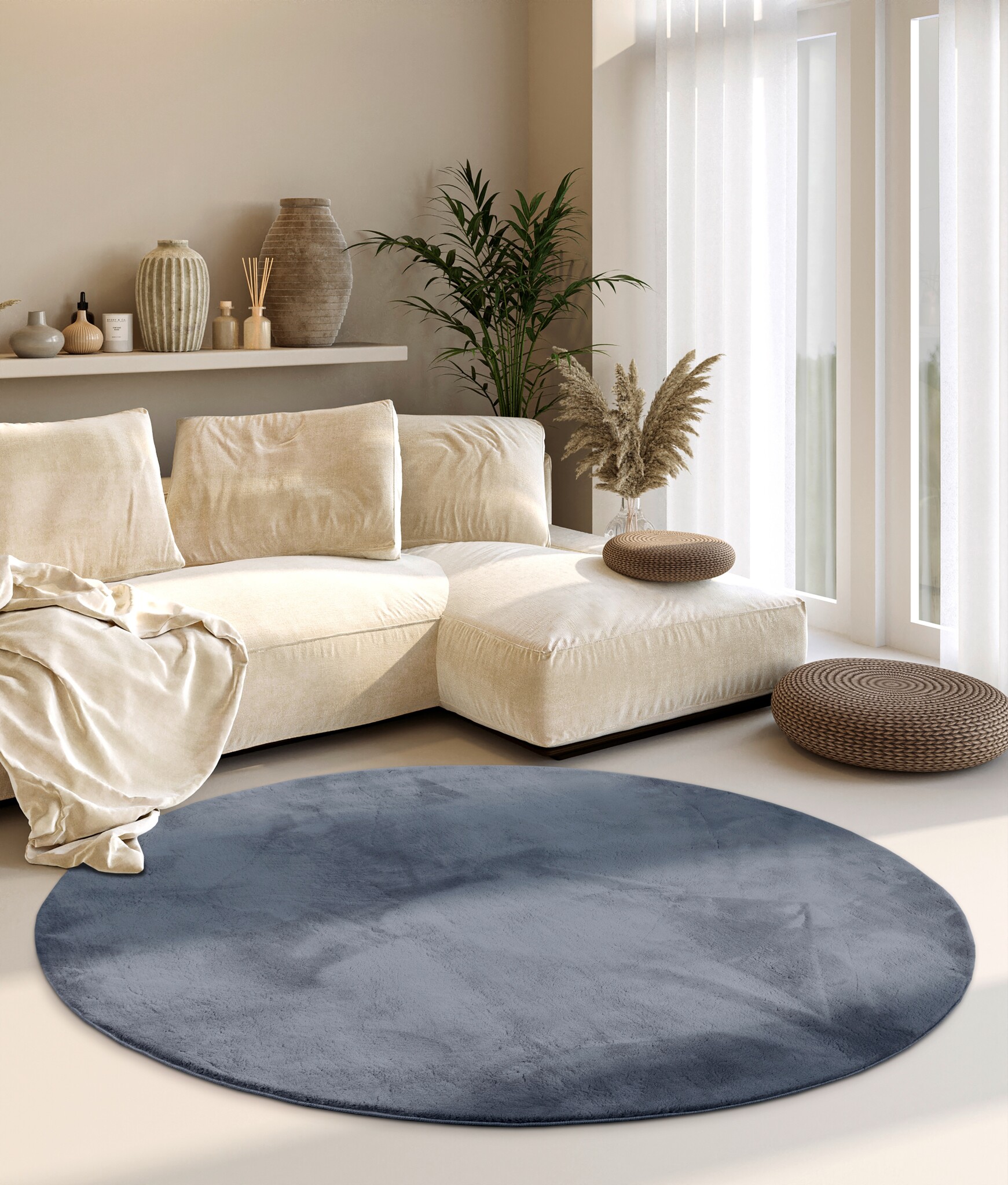 Villeroy & Boch Leon Rond Hoogpolig Vloerkleed Antraciet