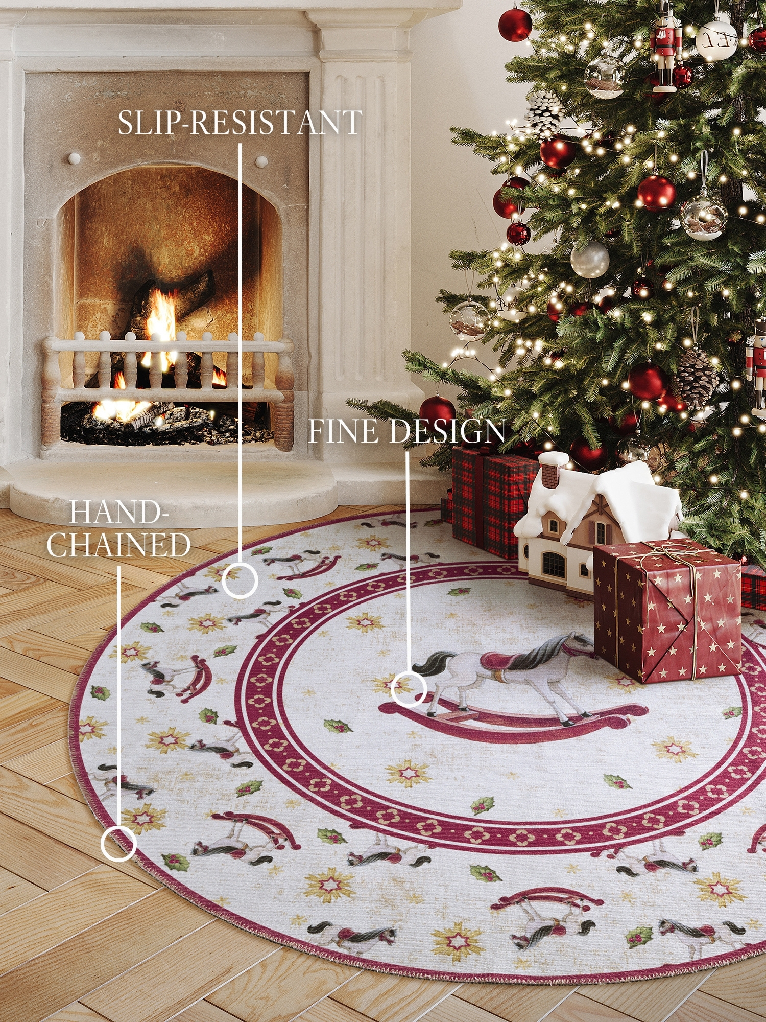 Villeroy & Boch Toy’s Delight Rond Vloerkleed Hobbelpaard Creme Rood