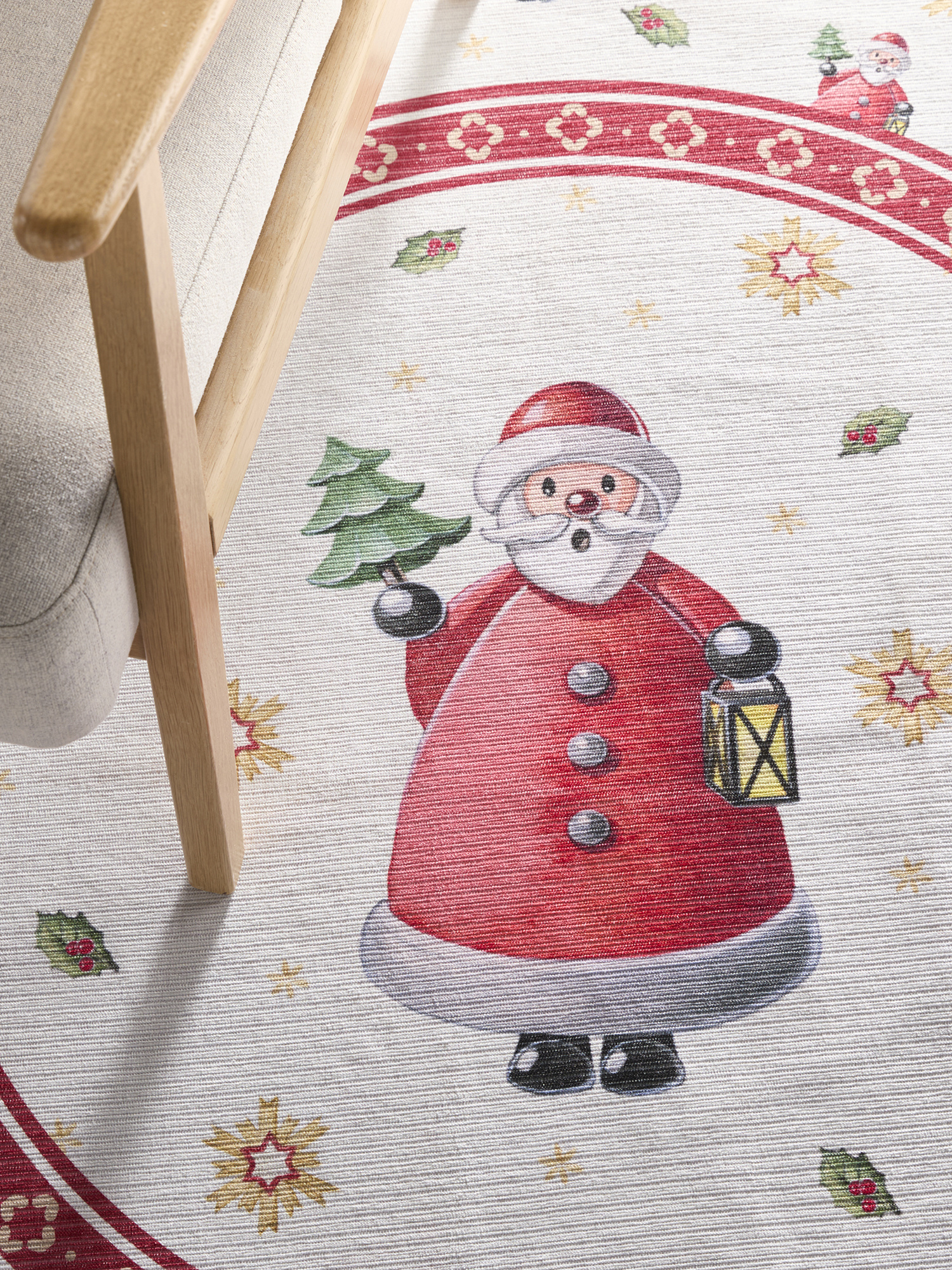 Villeroy & Boch Toy’s Delight Rond Vloerkleed Kerstman Creme Rood