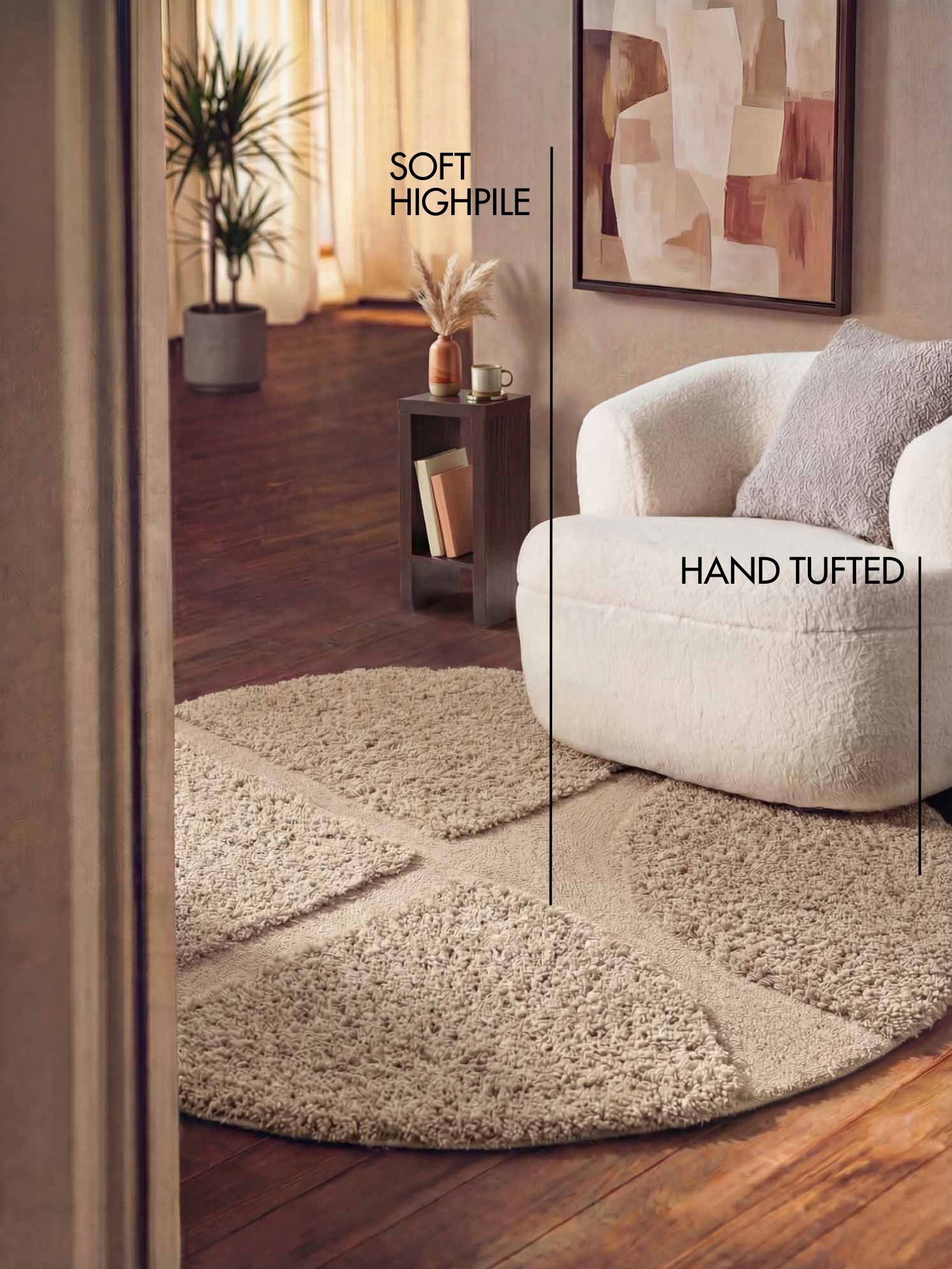 Ted Baker Lambeth Hoogpolig Vloerkleed Rond Beige