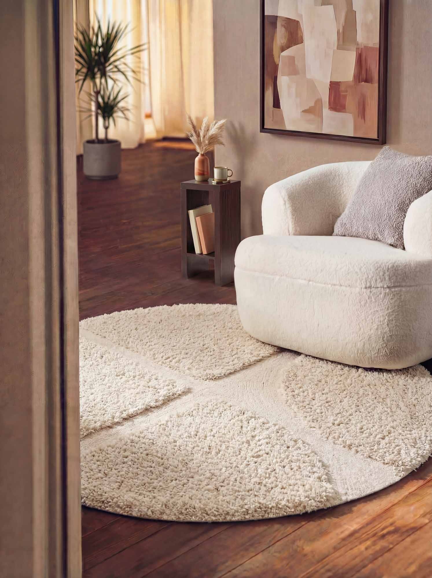 Ted Baker Lambeth Hoogpolig Vloerkleed Rond Creme