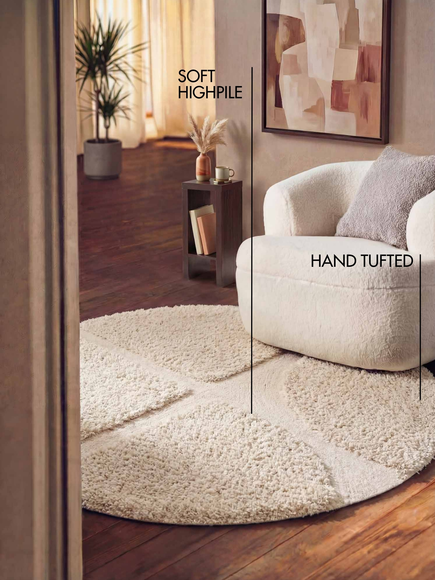 Ted Baker Lambeth Hoogpolig Vloerkleed Rond Creme
