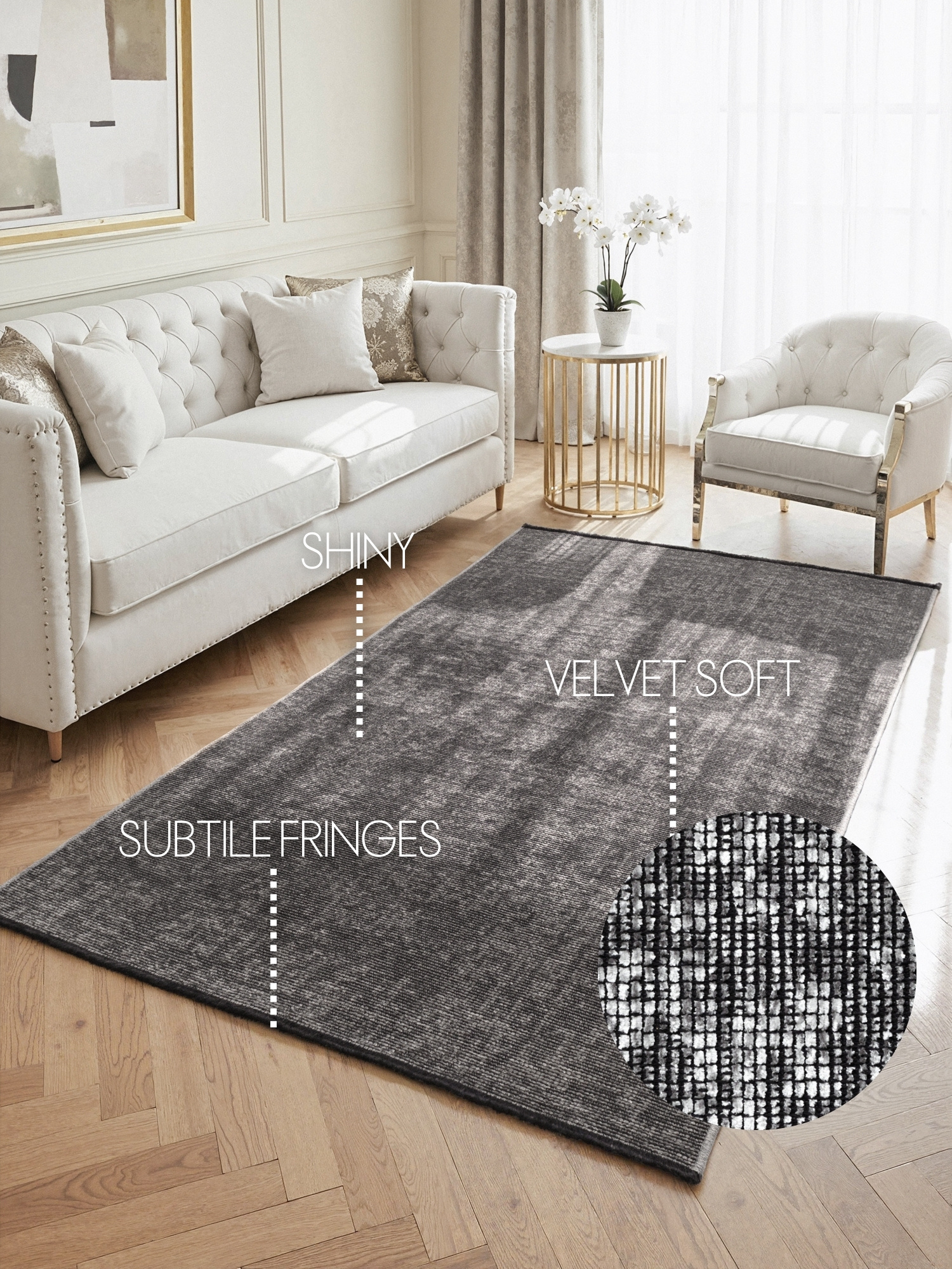 Elle Decoration Brilliance Laagpolig Vloerkleed Zilver Grijs