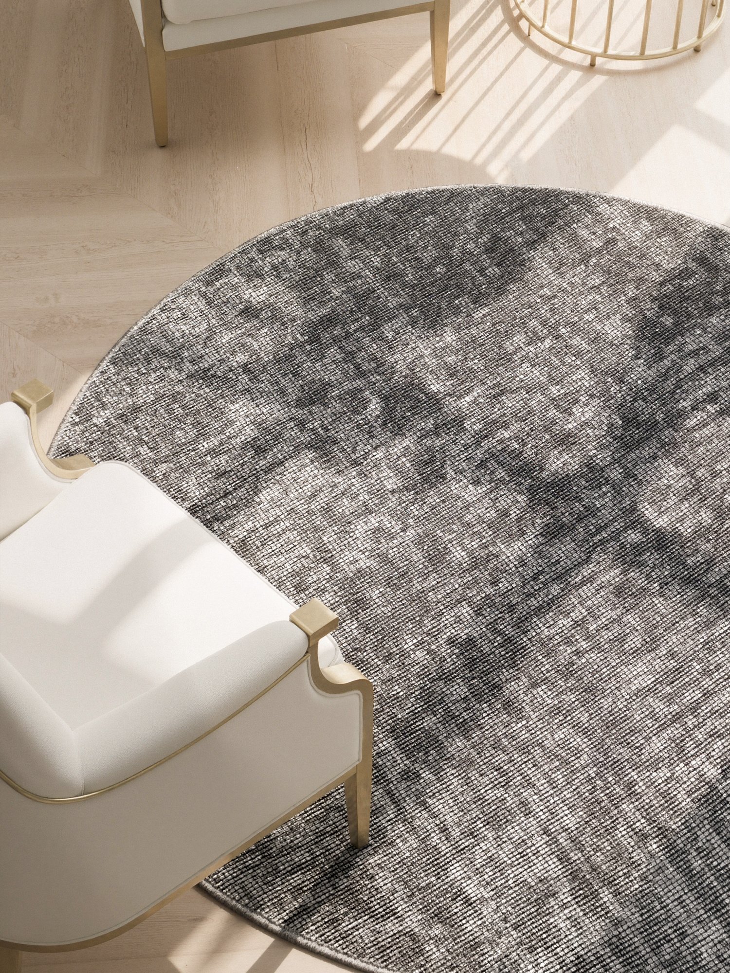 Elle Decoration Brilliance Rond Laagpolig Vloerkleed Zilver Grijs