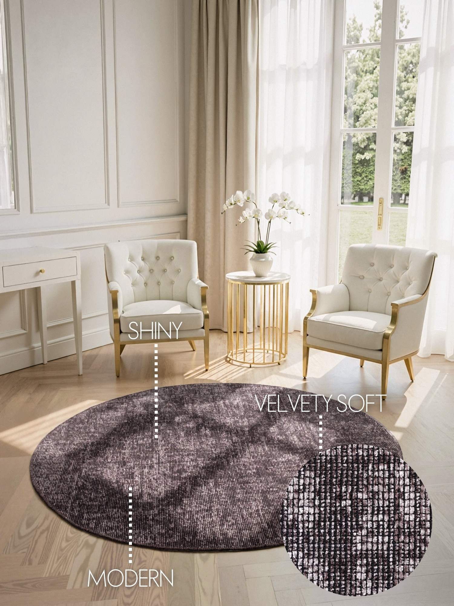 Elle Decoration Brilliance Laagpolig Rond Vloerkleed Bruin