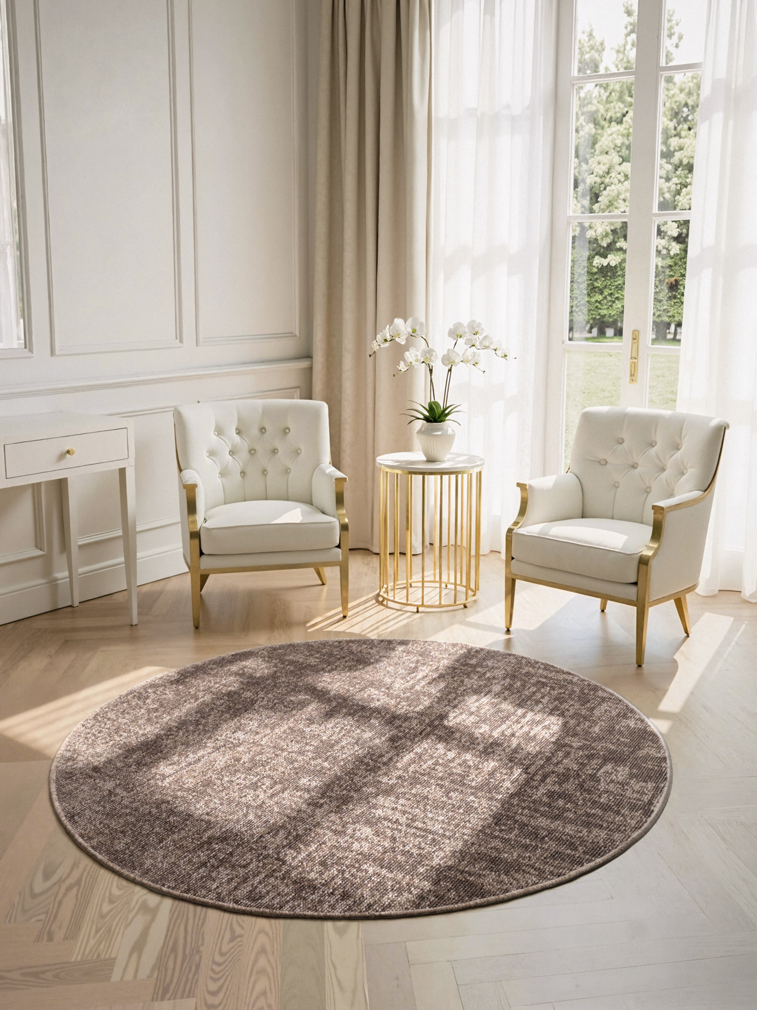 Elle Decoration Brilliance Rond Laagpolig Vloerkleed Beige