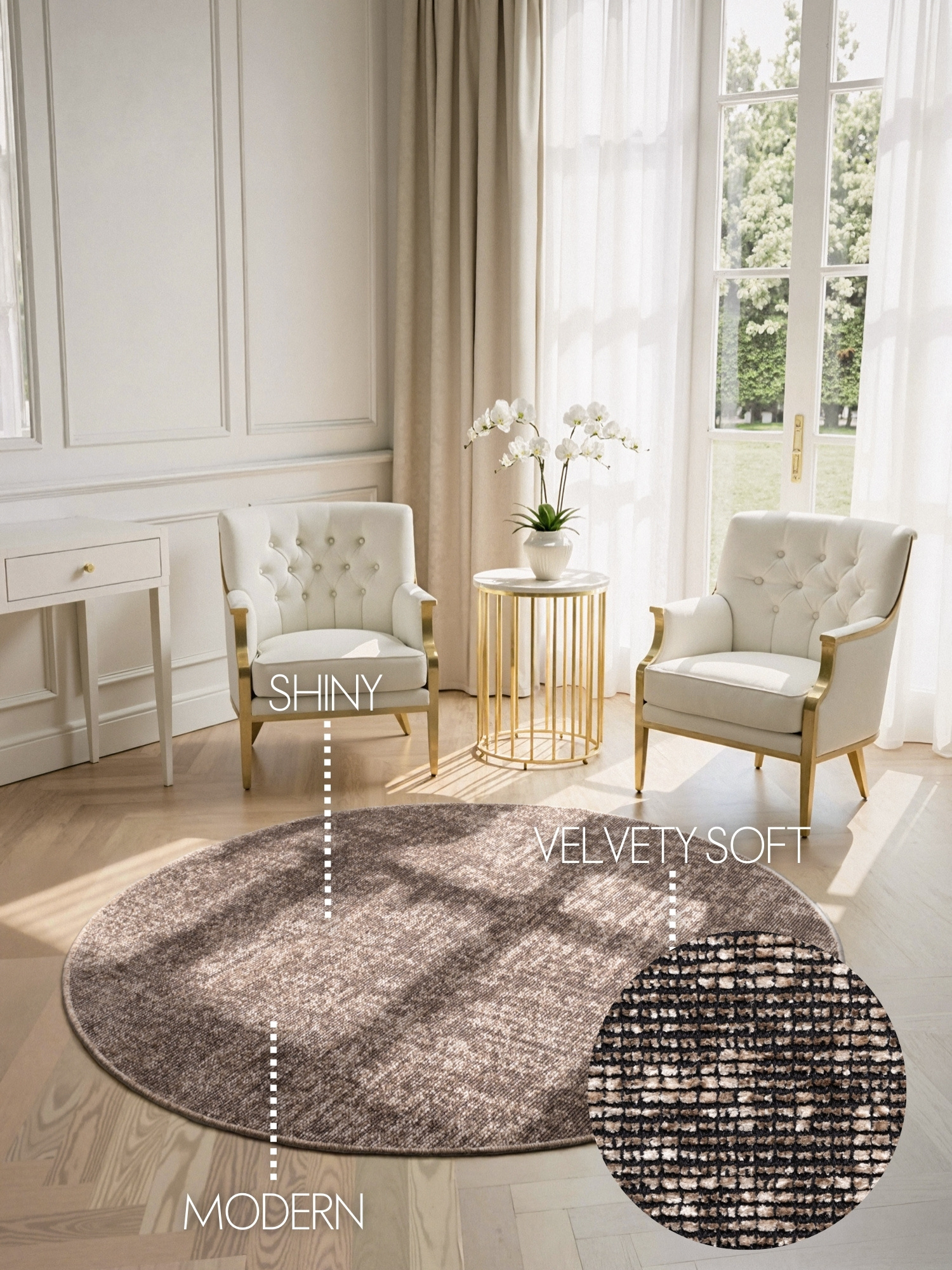 Elle Decoration Brilliance Rond Laagpolig Vloerkleed Beige