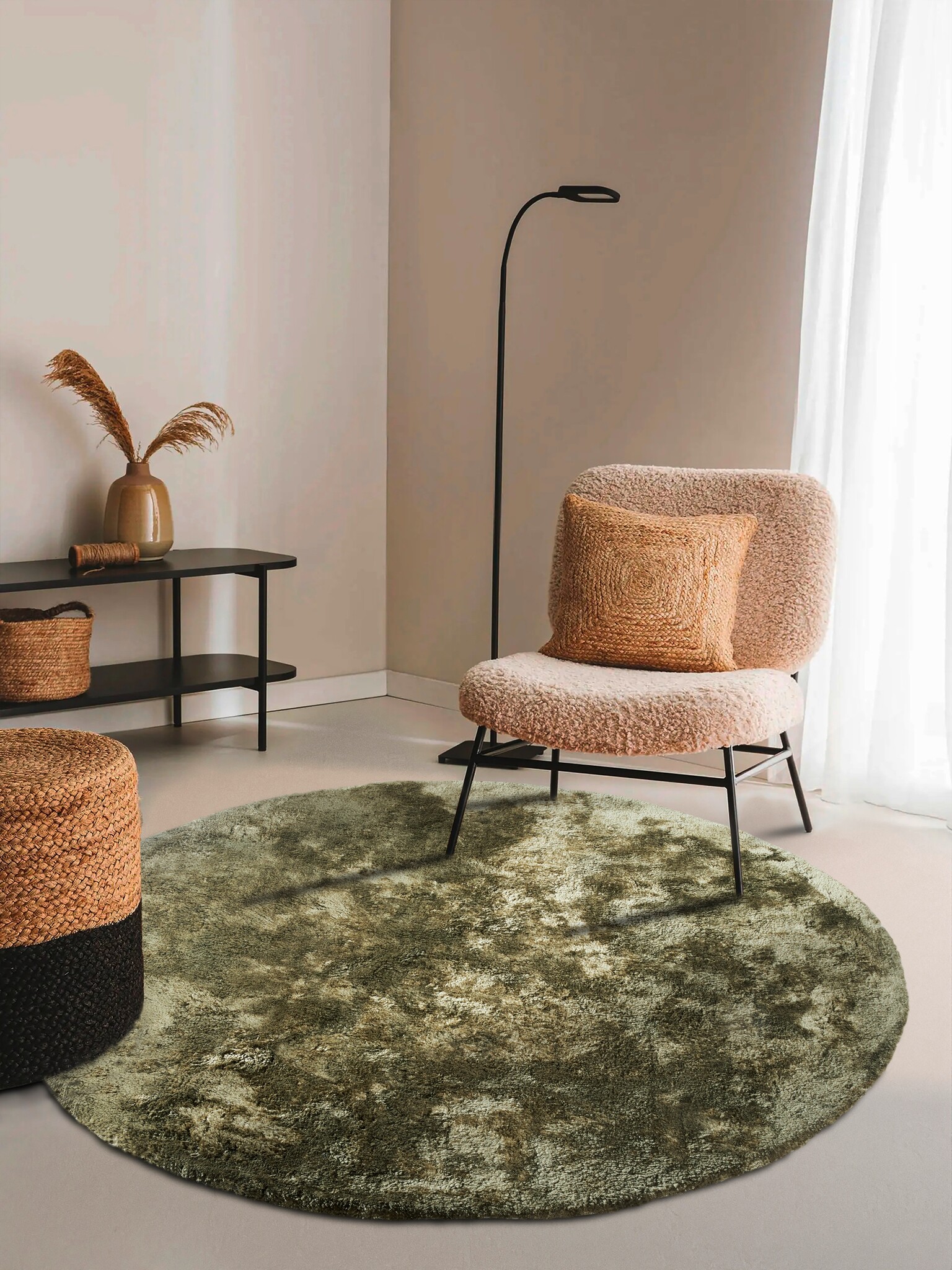 Elle Decoration Cosy Rond Hoogpolig Vloerkleed Groen