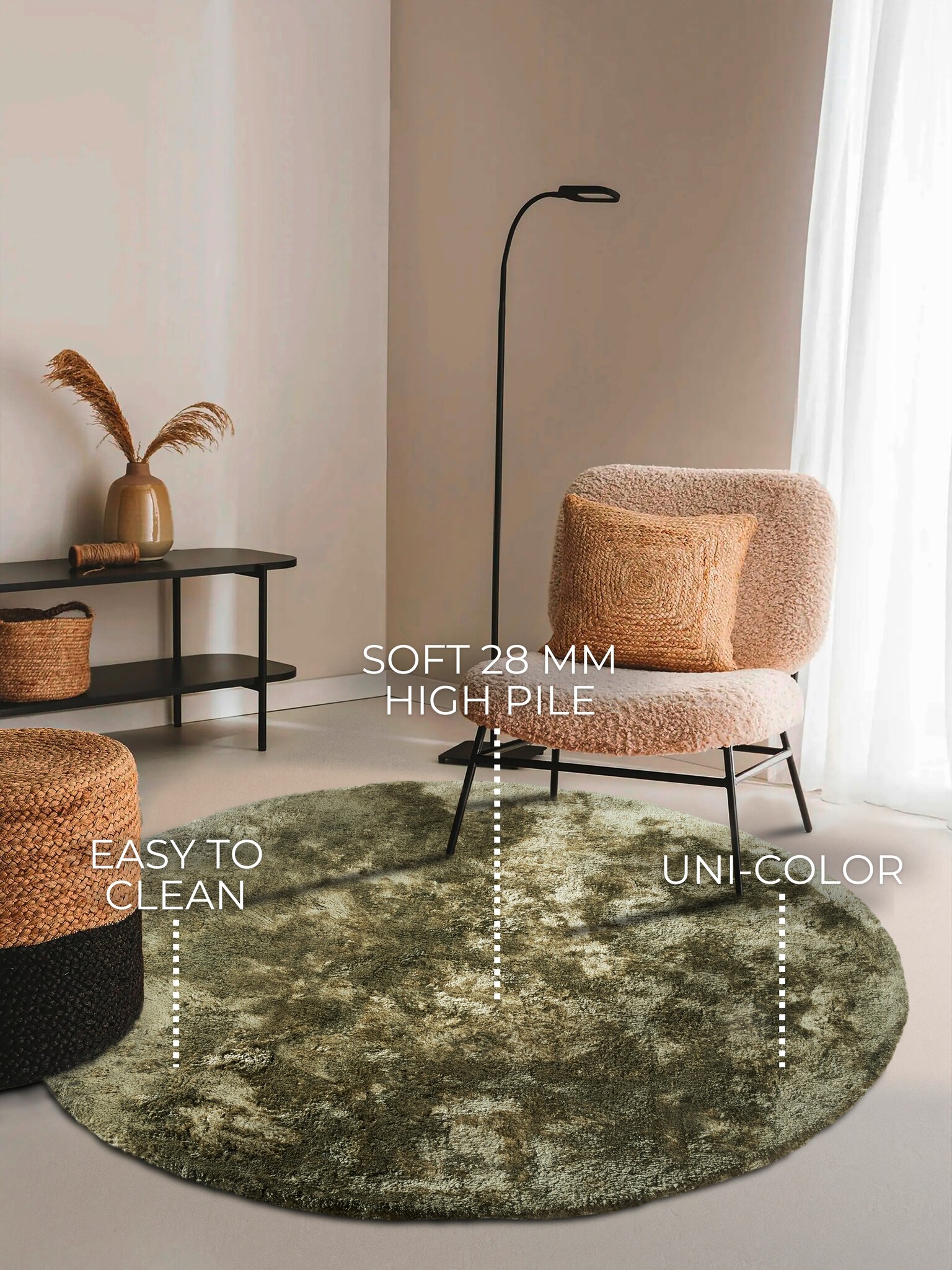 Elle Decoration Cosy Rond Hoogpolig Vloerkleed Groen