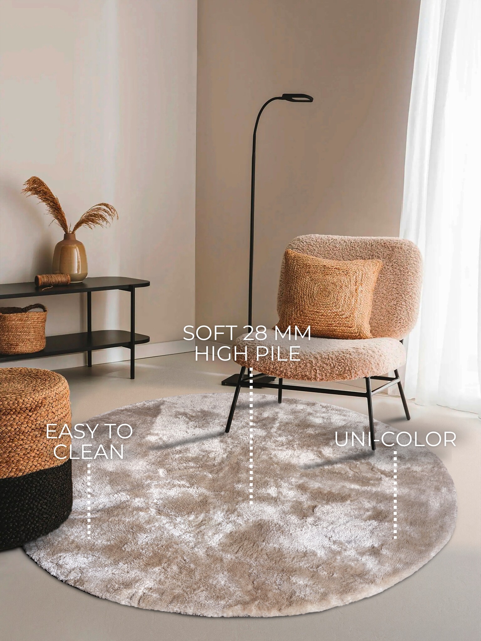 Elle Decoration Cosy Rond Hoogpolig Vloerkleed Creme