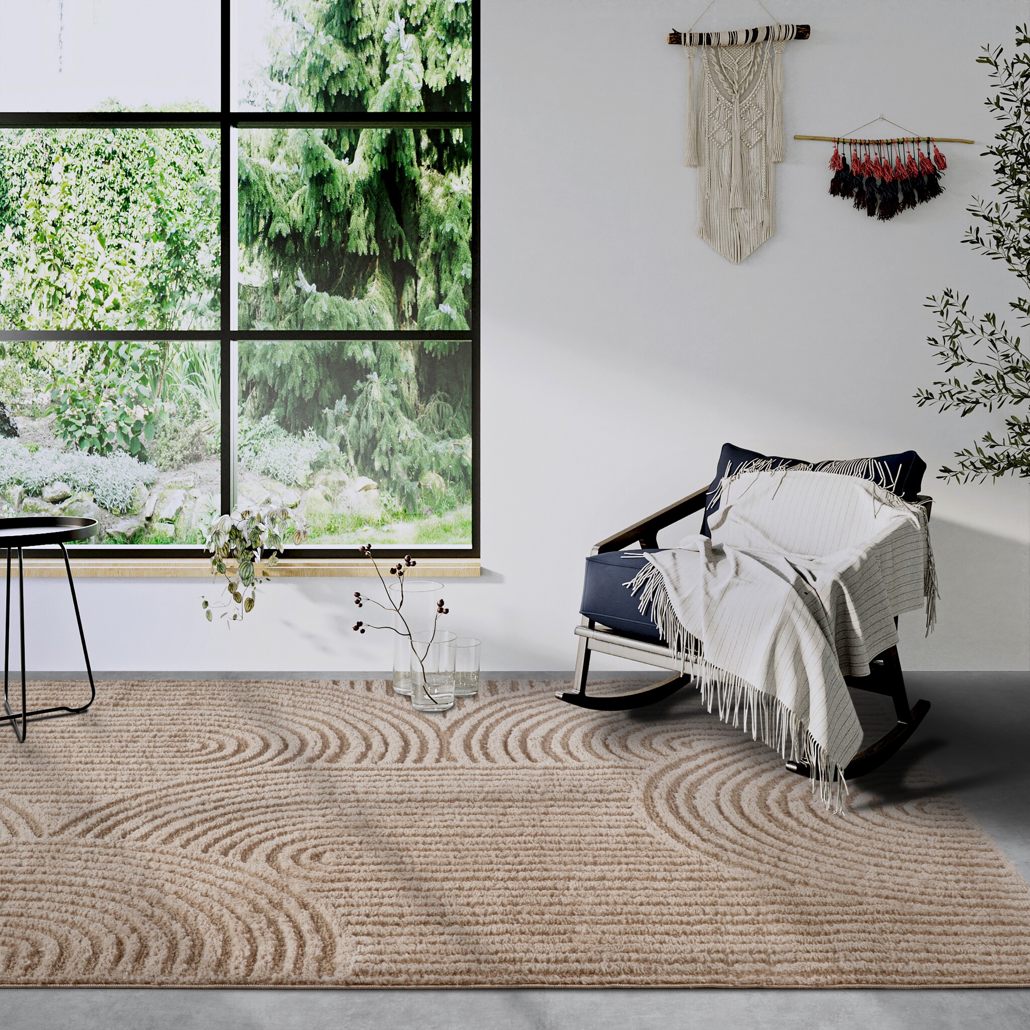 Elle Decoration Japandi Hoogpolig Vloerkleed Beige
