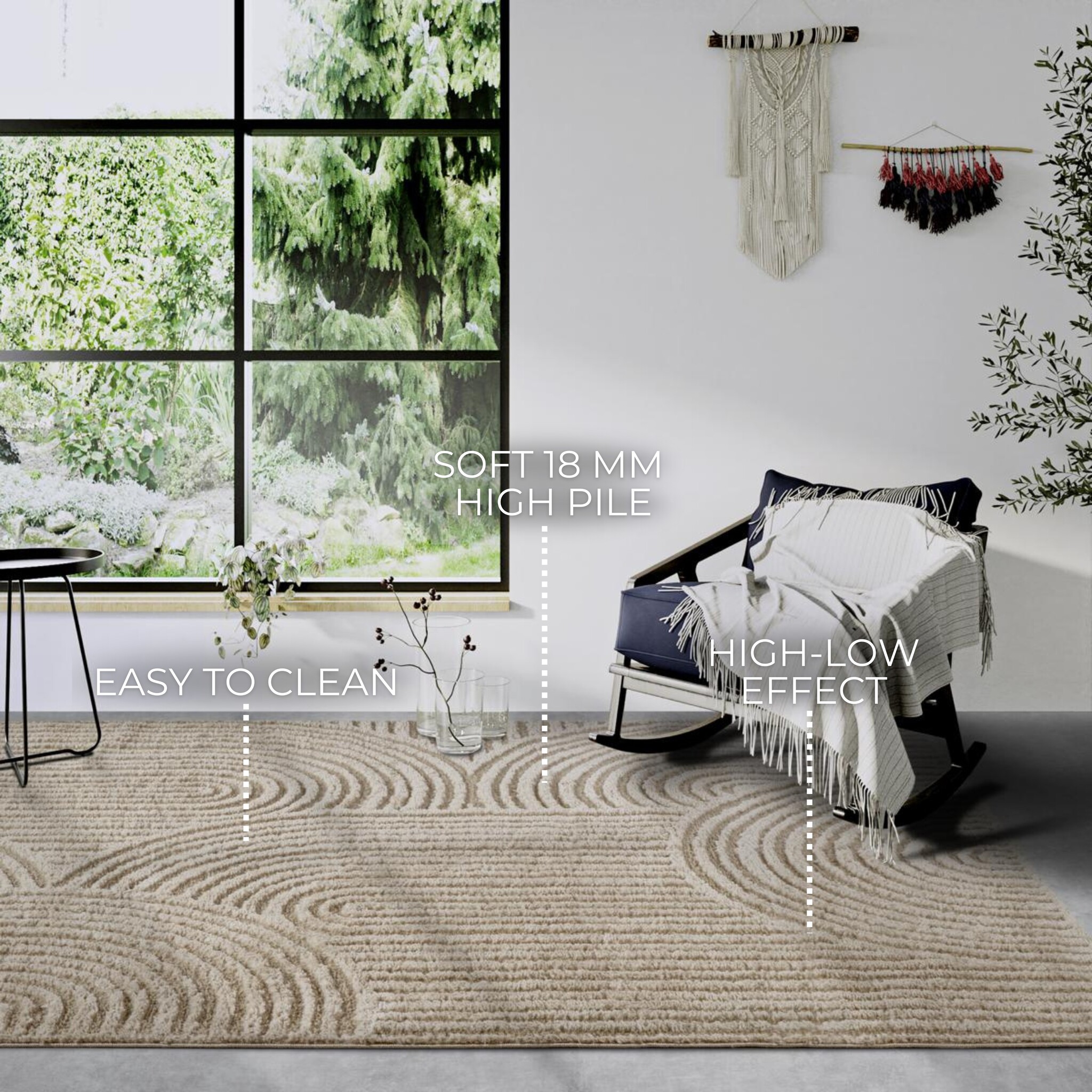 Elle Decoration Japandi Hoogpolig Vloerkleed Beige