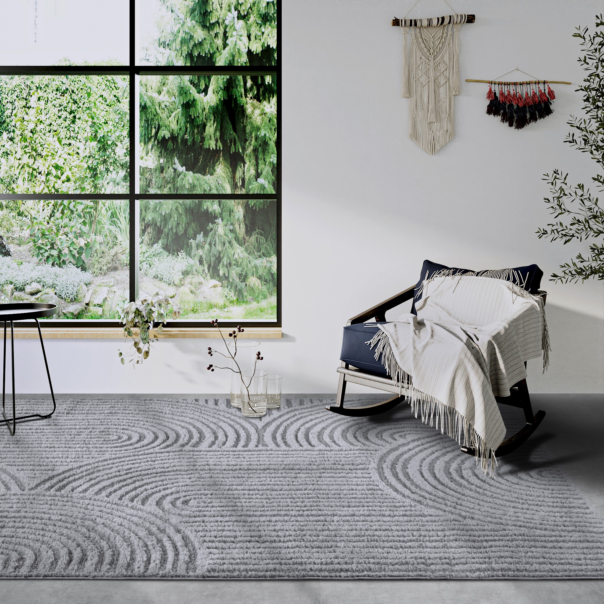 Elle Decoration Japandi Hoogpolig Vloerkleed Grijs