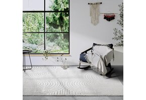 Elle Decoration Japandi Hoogpolig Vloerkleed Creme Wit