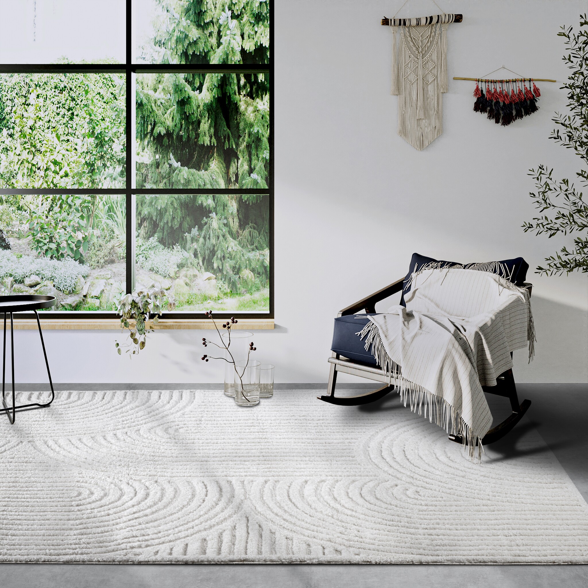 Elle Decoration Japandi Hoogpolig Vloerkleed Creme Wit