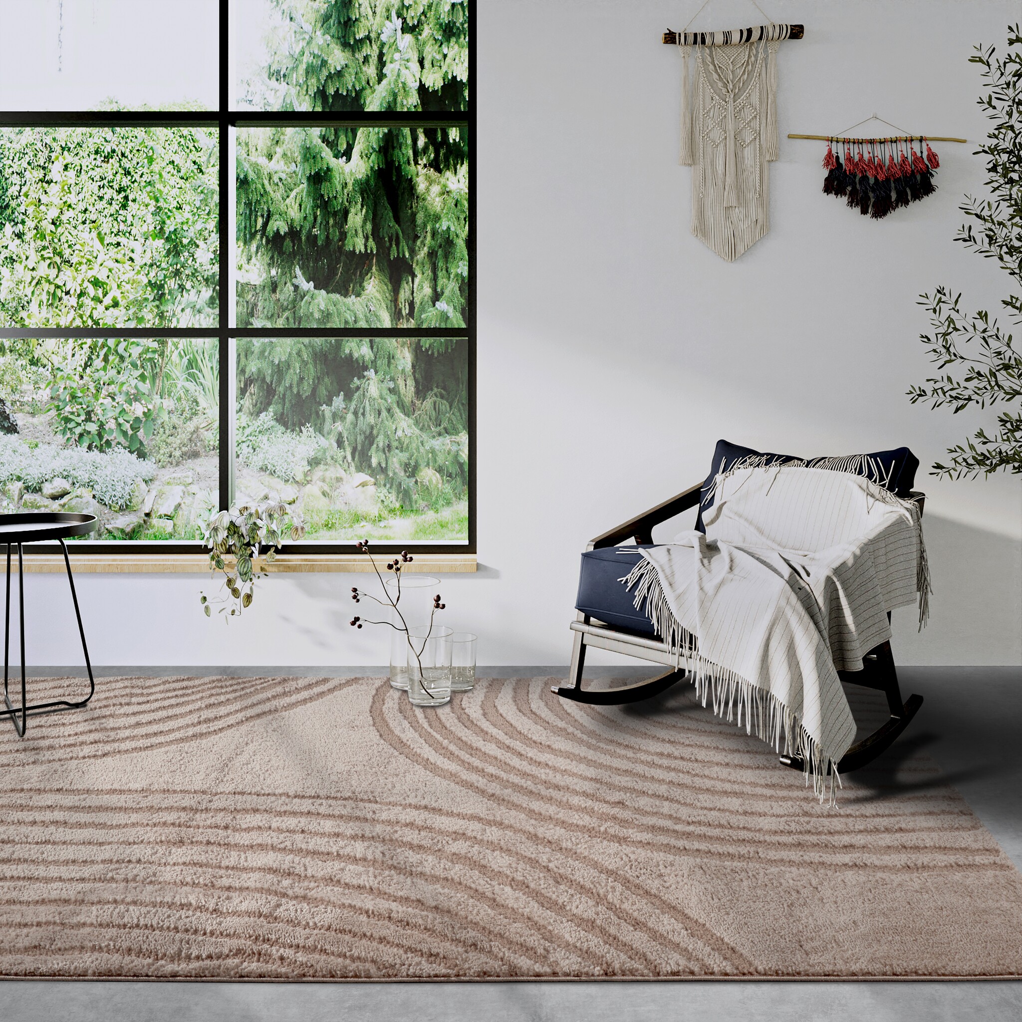 Elle Decoration Japandi Hoogpolig Vloerkleed Beige