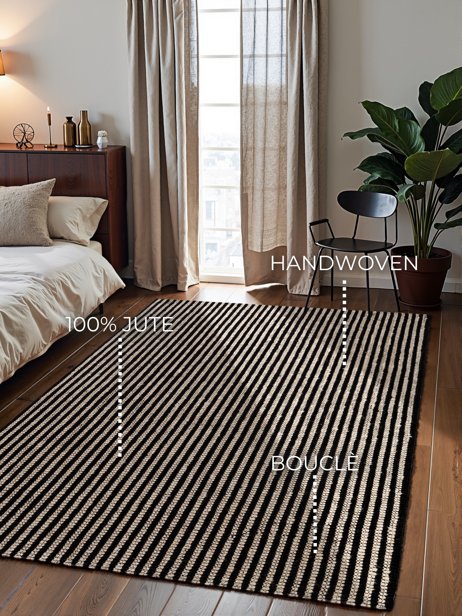 Elle Decoration Harvest Jute Vloerkleed  Creme Zwart