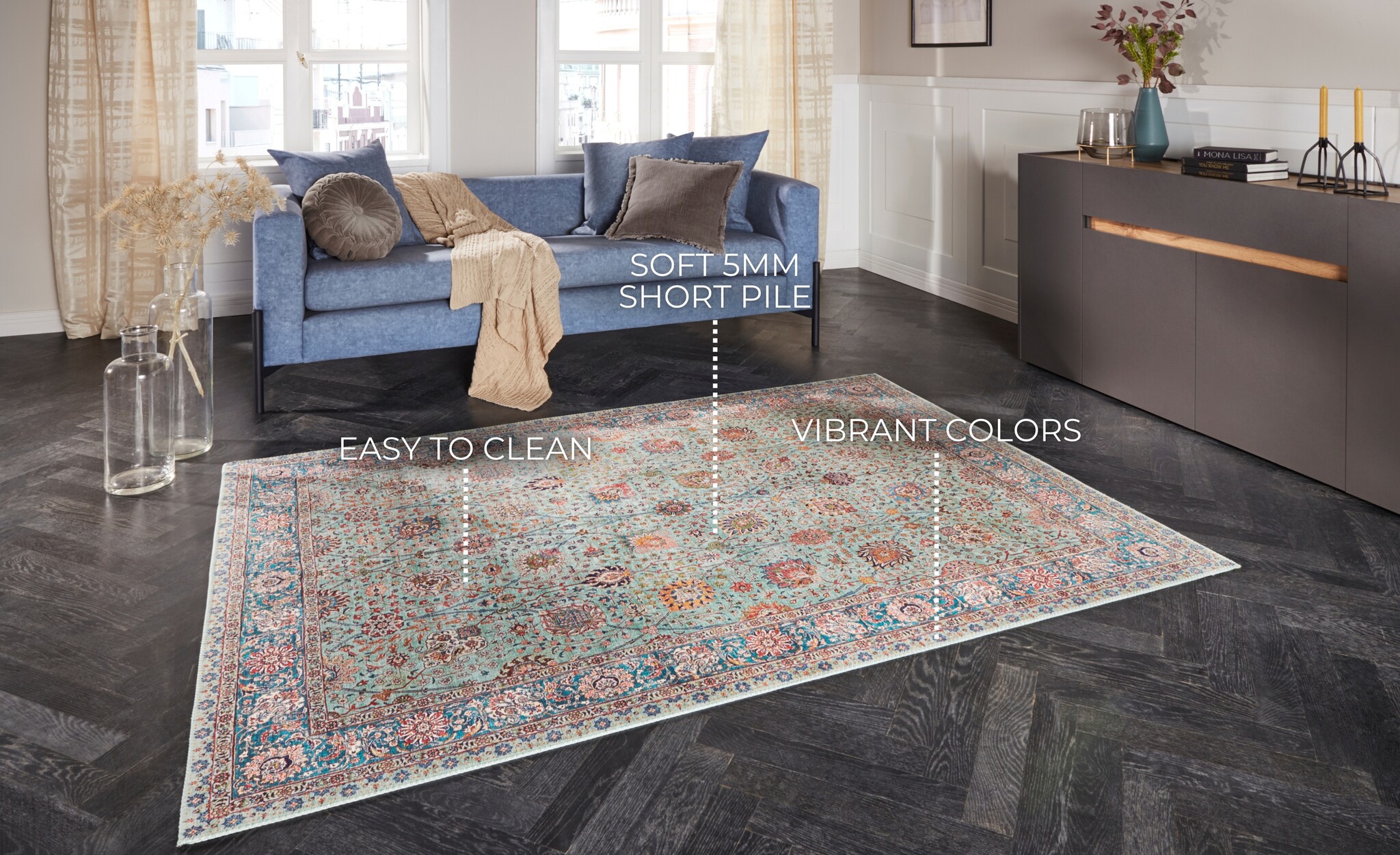 Elle Decoration Mahal Klassiek Laagpolig Vloerkleed Groen