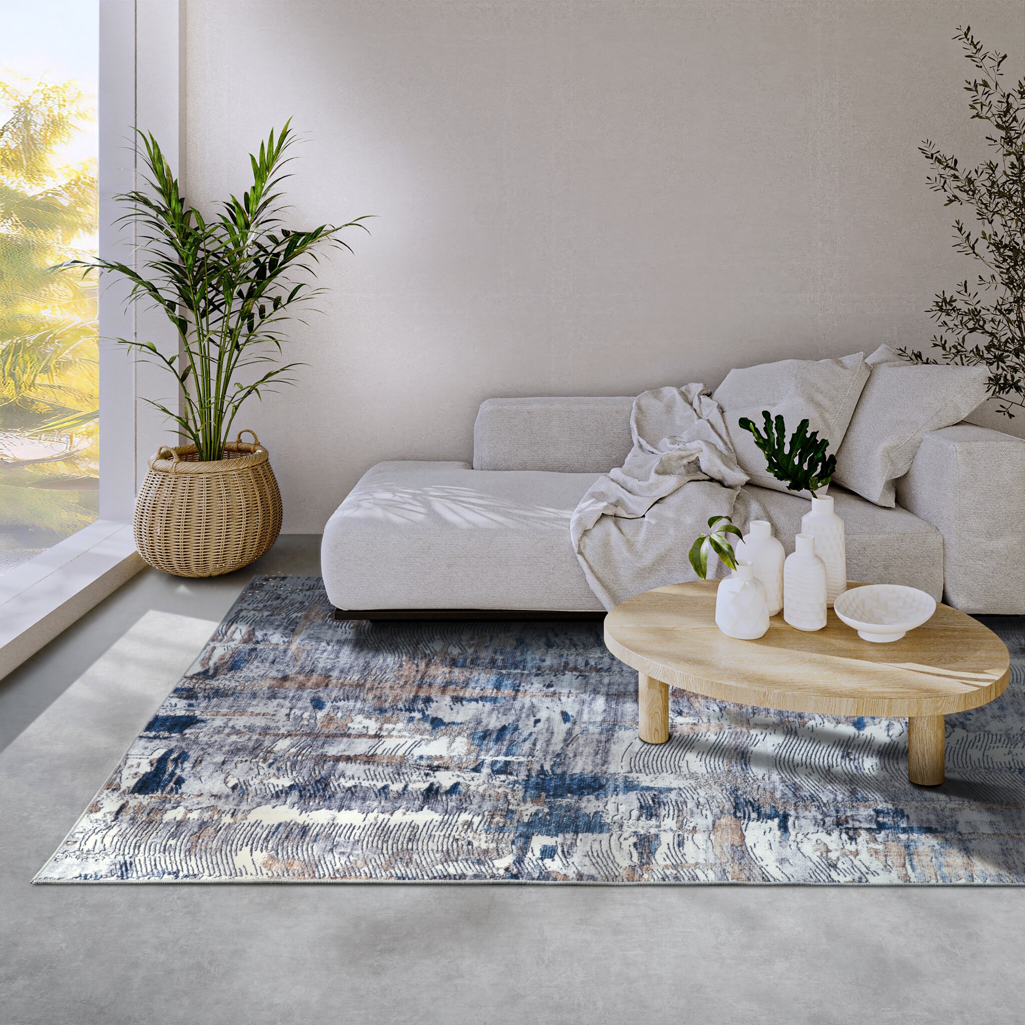 Elle Decoration Saveh Laagpolig Vloerkleed Blauw Beige