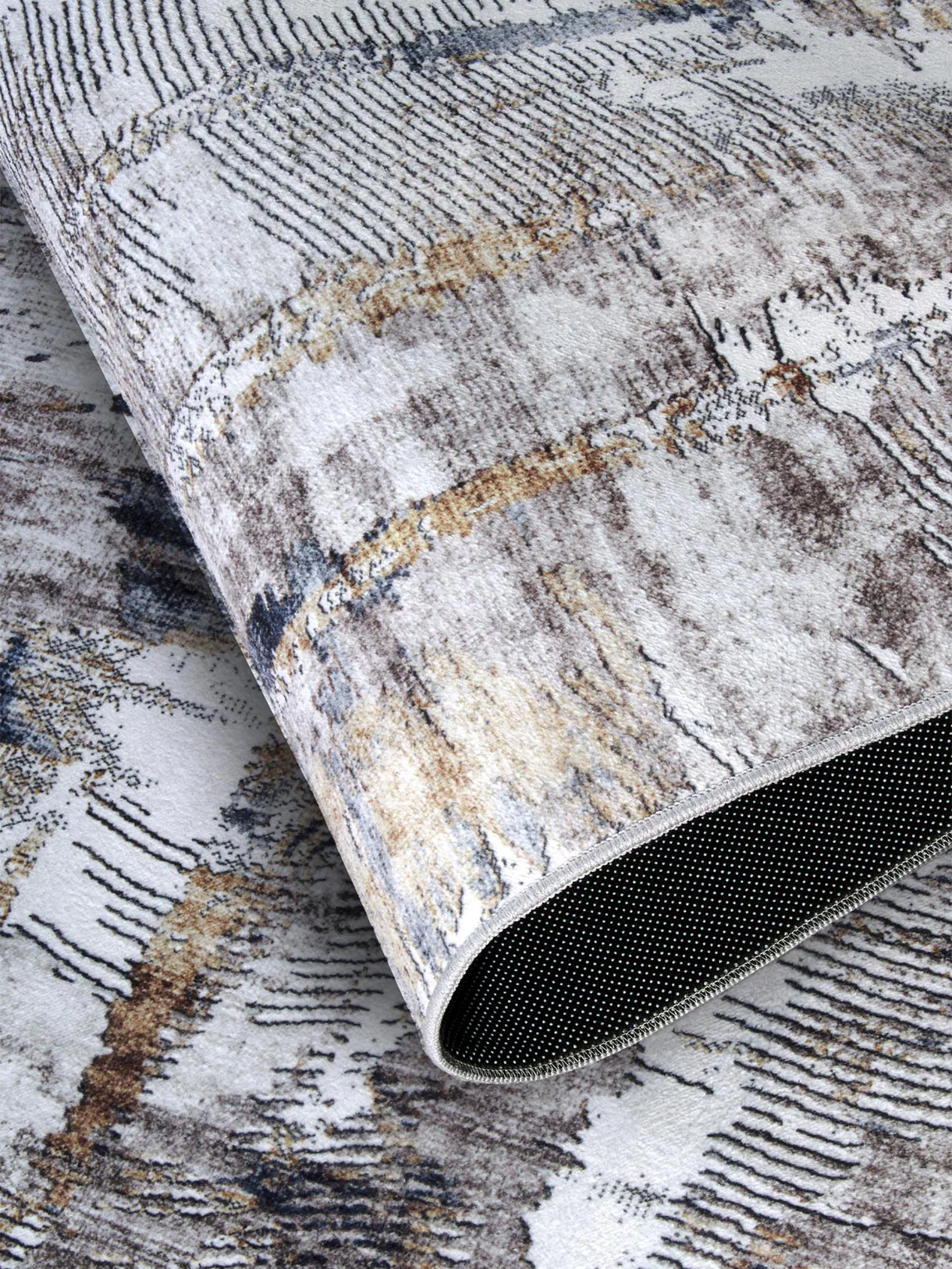 Elle Decoration Saveh Laagpolig Vloerkleed Antraciet Goud