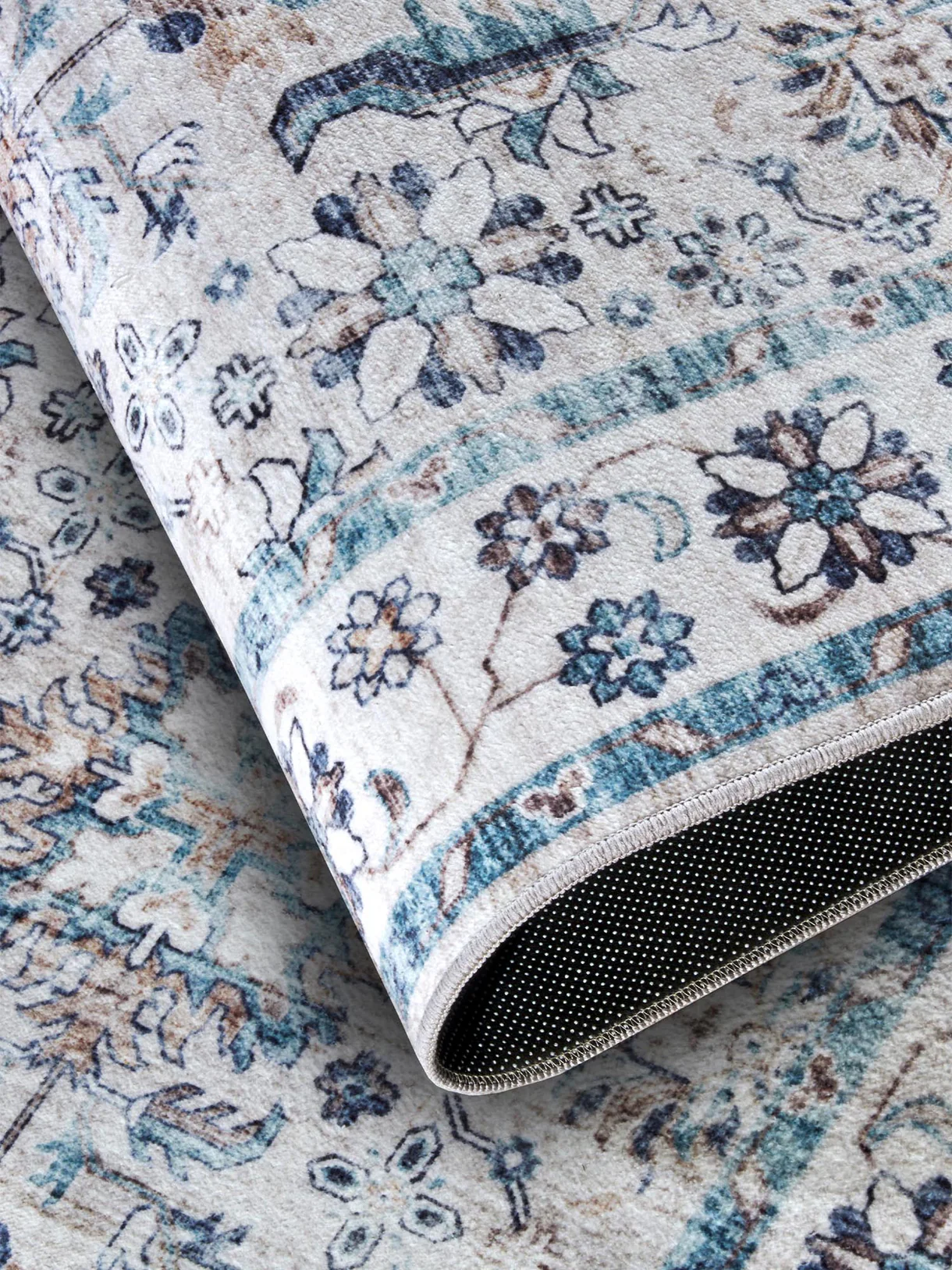 Elle Decoration Saveh Laagpolig Vloerkleed Creme Blauw