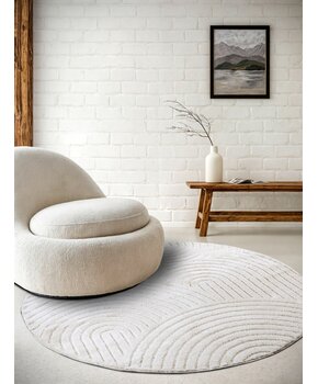 Elle Decoration New York Japandi Rond Vloerkleed Wit