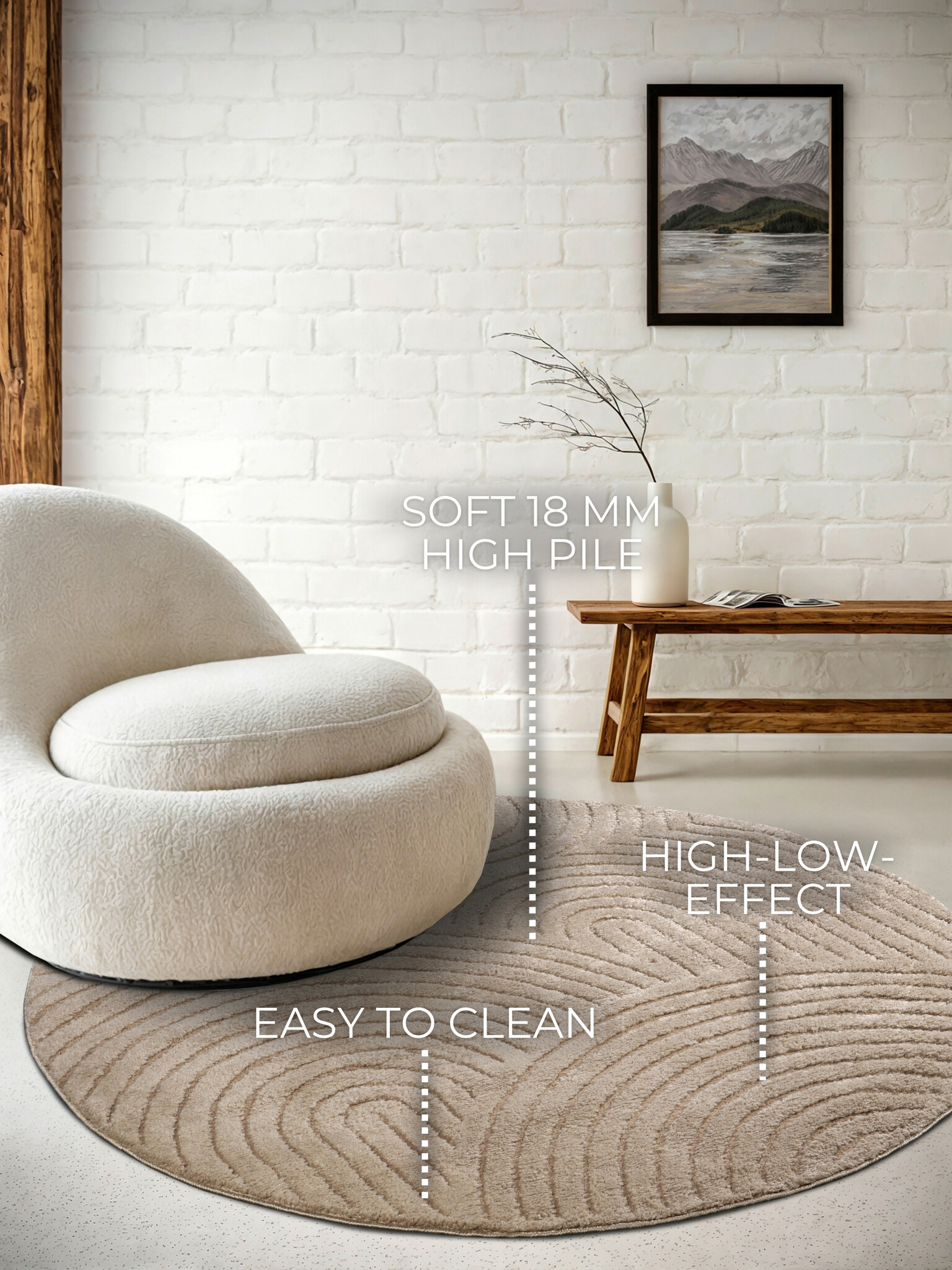 Elle Decoration New York Japandi Rond Vloerkleed Beige