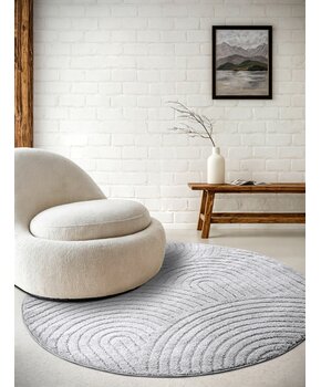 Elle Decoration New York Japandi Rond Vloerkleed  Grijs