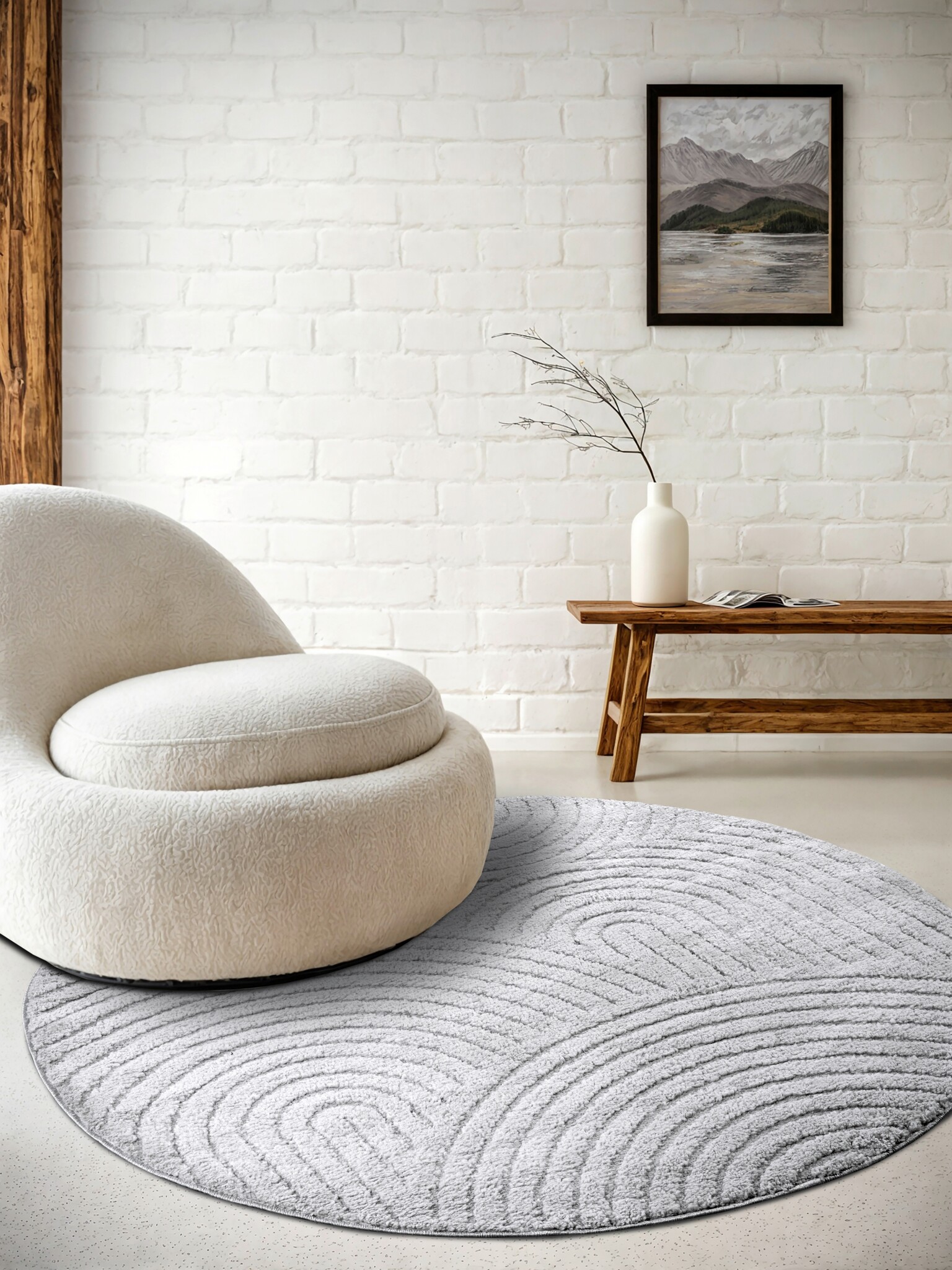 Elle Decoration New York Japandi Rond Vloerkleed  Grijs