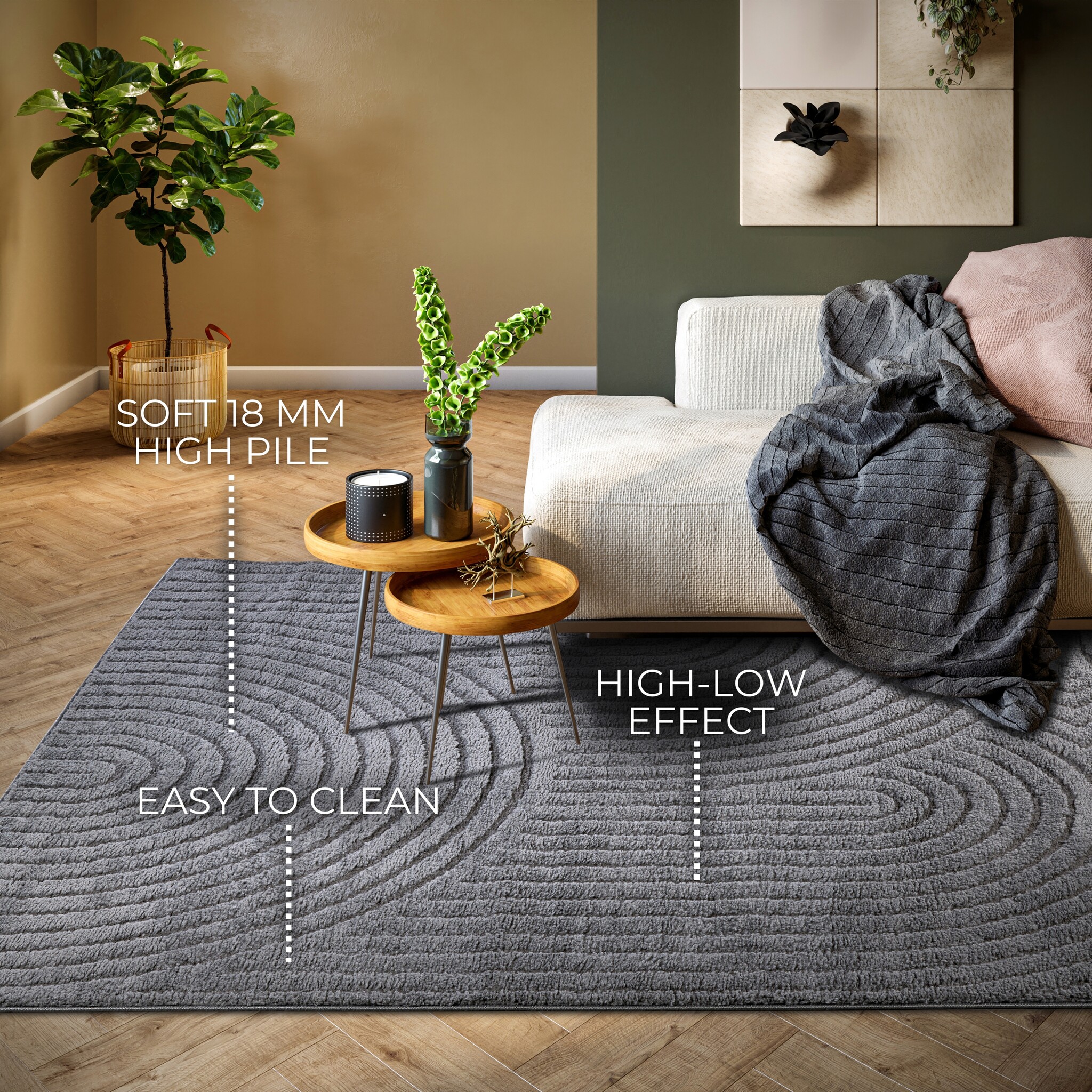 Elle Decoration New York Japandi Vloerkleed Antraciet