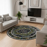 Picasso Paloma Rond Vintage Vloerkleed - Multi / Groen - Laagpolig