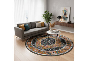Picasso Paloma Rond Vintage Vloerkleed - Multi / Geel - Laagpolig