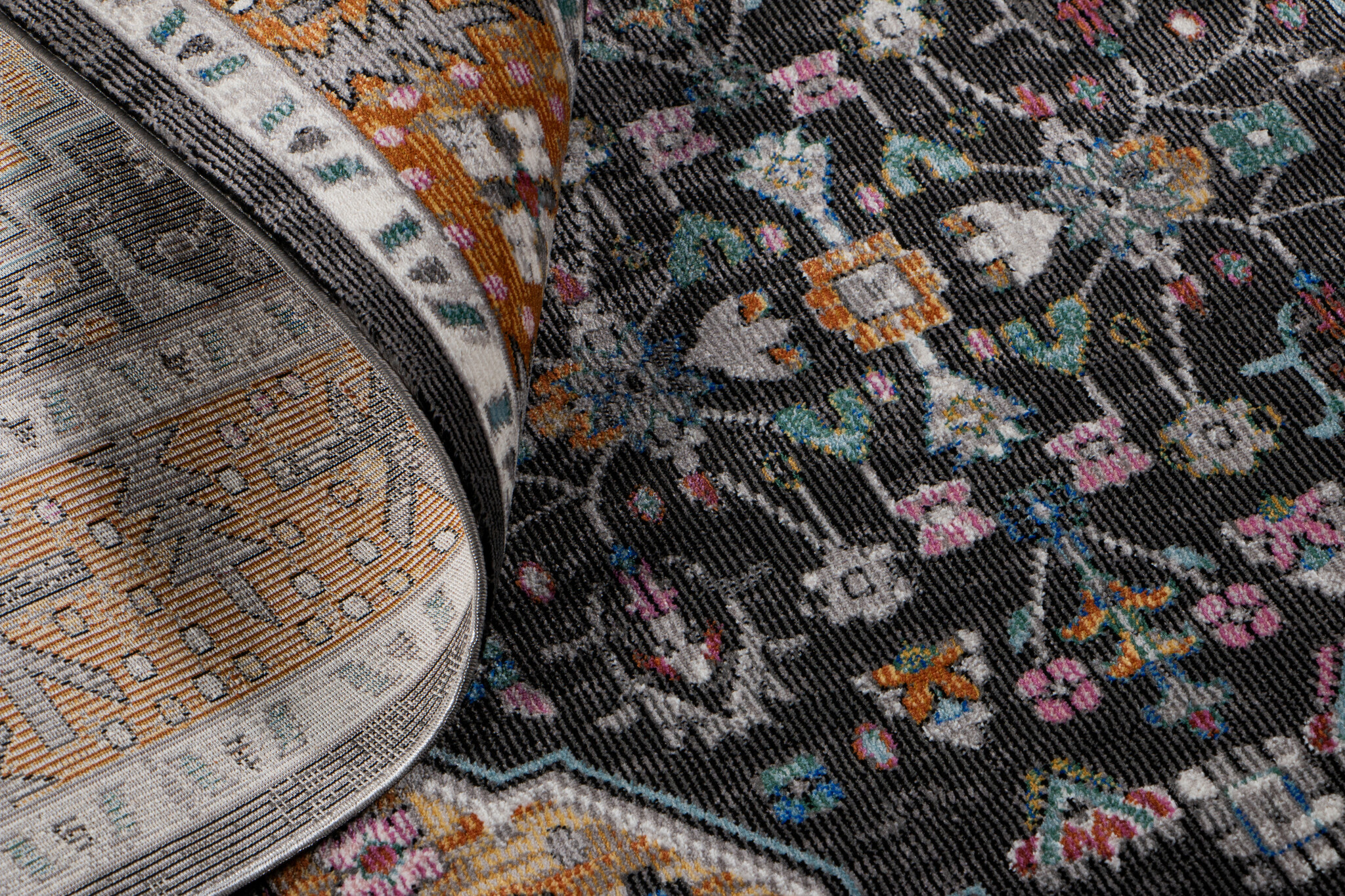 Picasso Paloma Rond Vintage Vloerkleed - Multi / Geel - Laagpolig