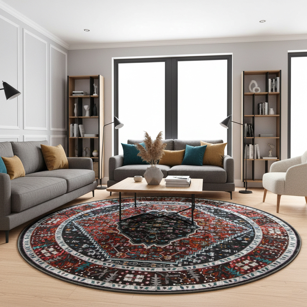 Picasso Paloma Rond Vintage Vloerkleed - Terra / Oranje - Laagpolig