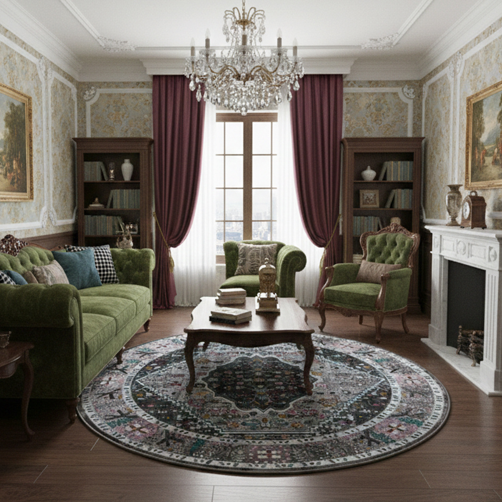 Picasso Paloma Rond Vintage Vloerkleed - Grijs - Laagpolig