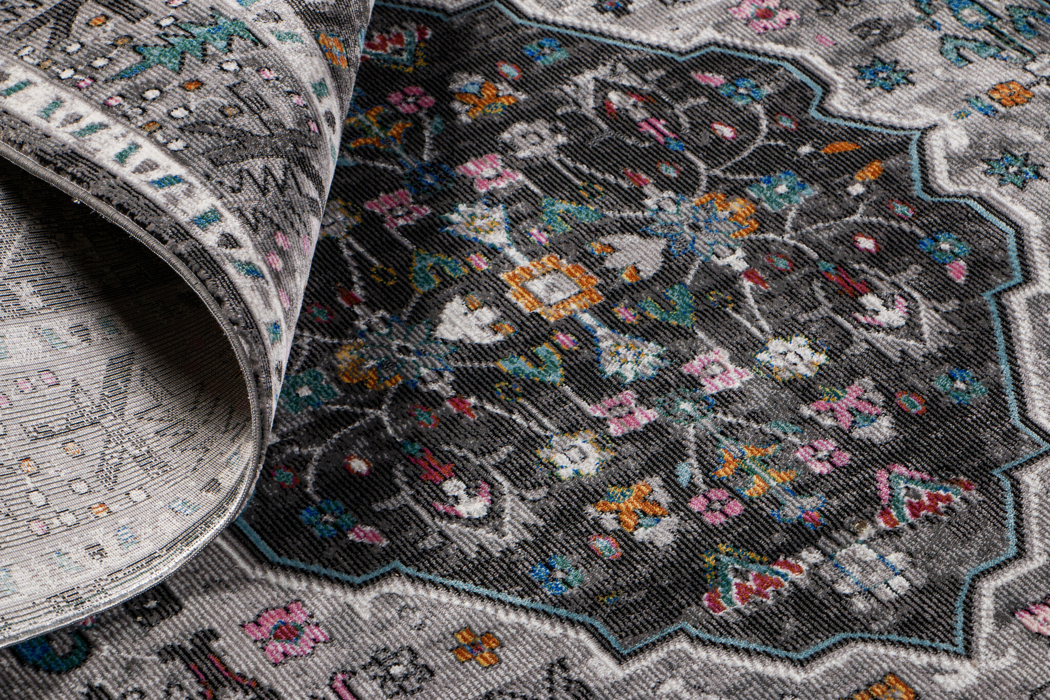 Picasso Paloma Rond Vintage Vloerkleed - Grijs - Laagpolig