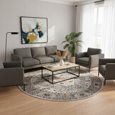 Picasso Bellagio Rond Vintage Vloerkleed - Multi / Creme - Laagpolig