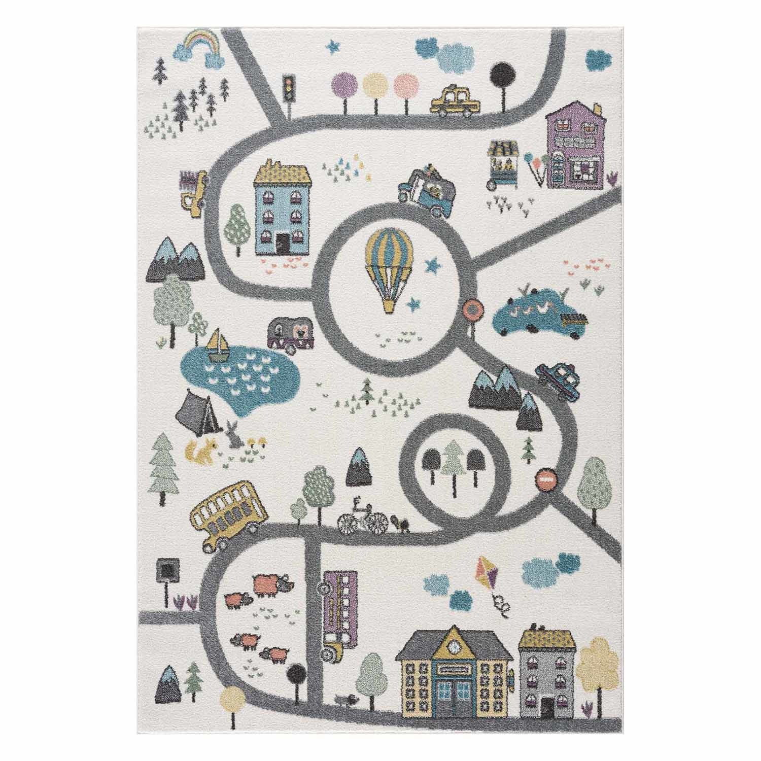 Anime Kids Rond Vloerkleed Kinderkamer Creme Multi