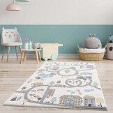 Anime Kids Rond Vloerkleed Kinderkamer Creme Multi
